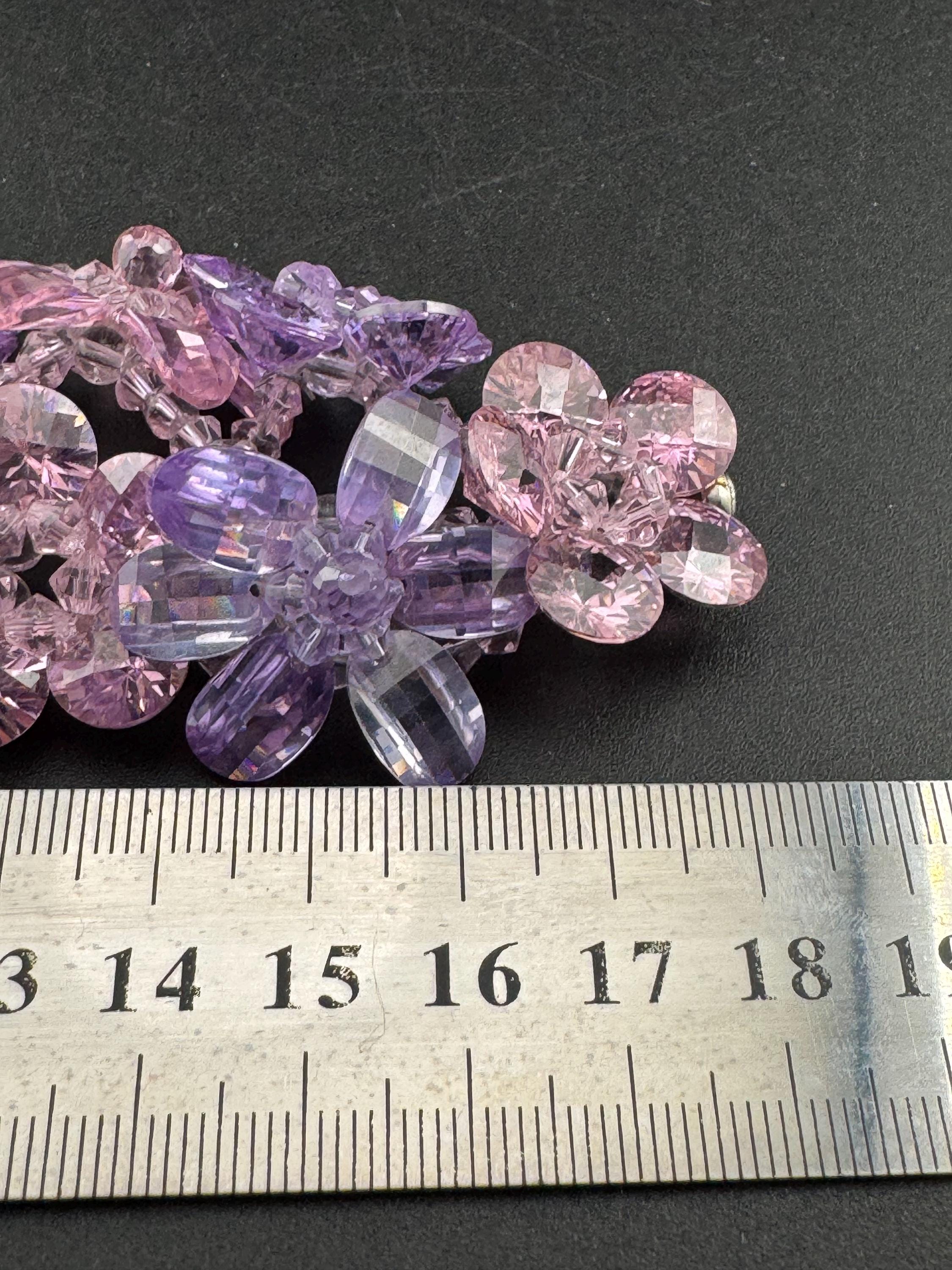 Unsigned Butler and Wilson purple pink Crystal floral beaded bracelet