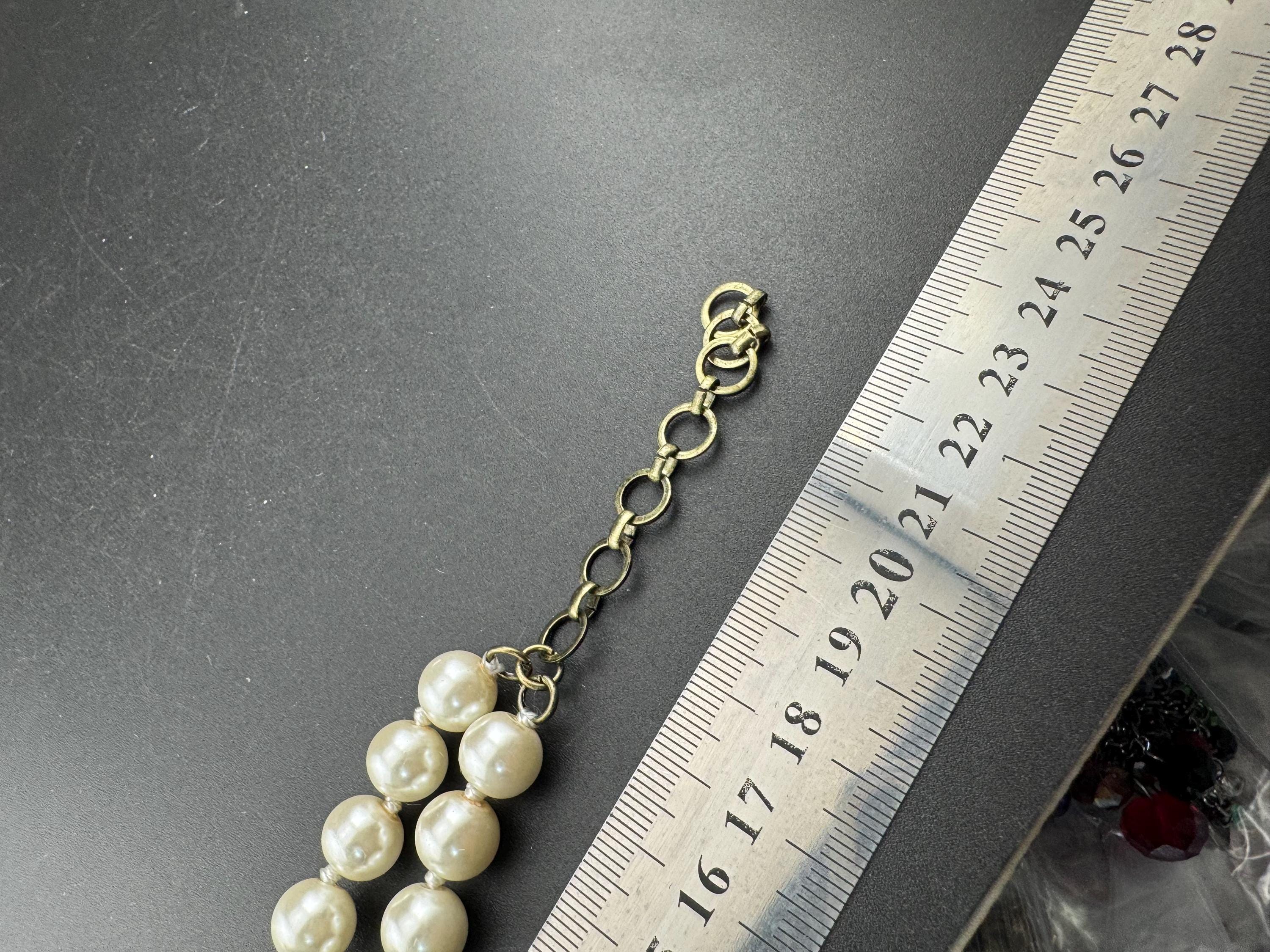 silver chunky faux Pearl beaded diamanté bracelet retro