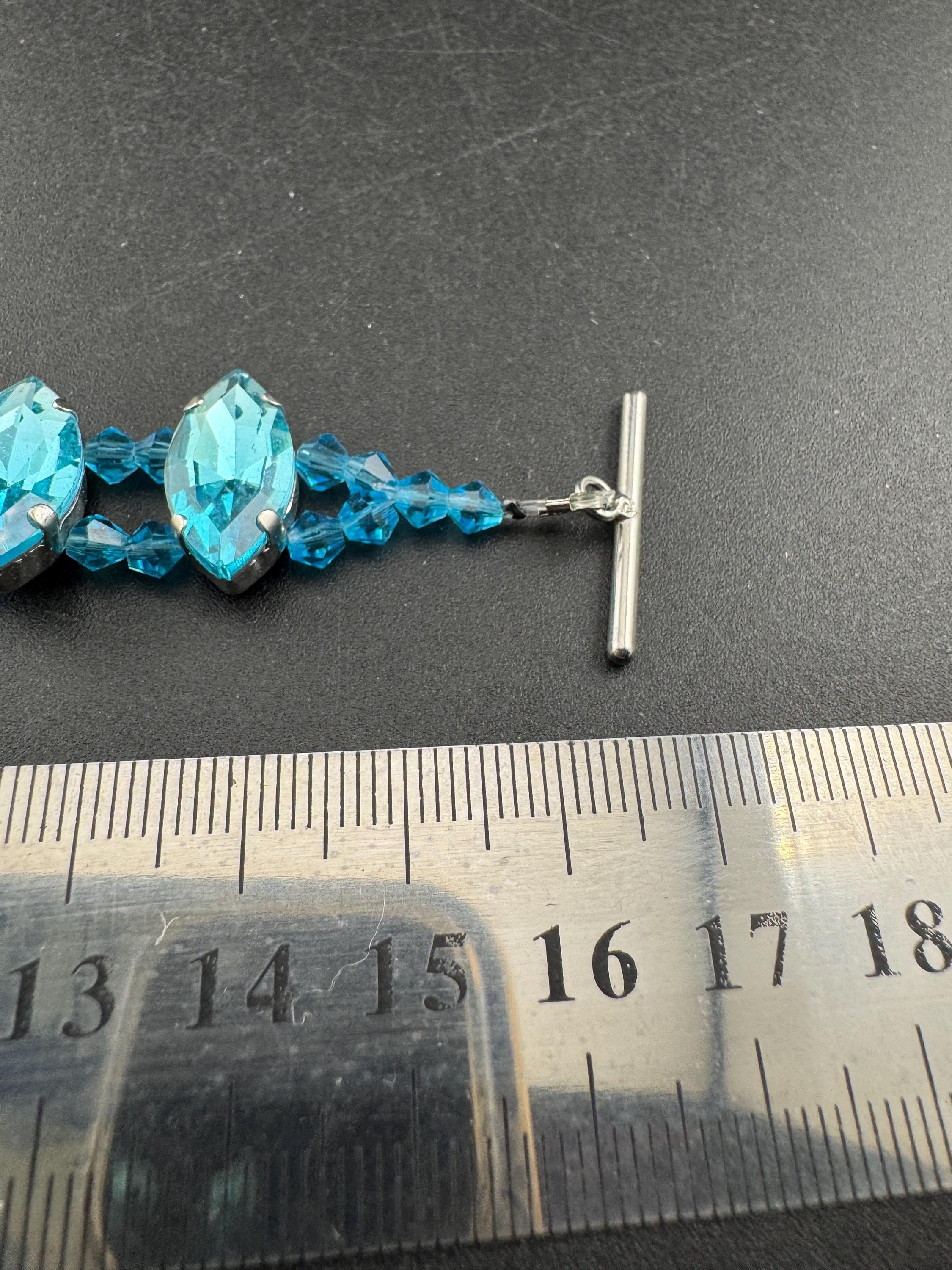 turquoise blue paste diamanté tennis bracelet, silver tone toggle