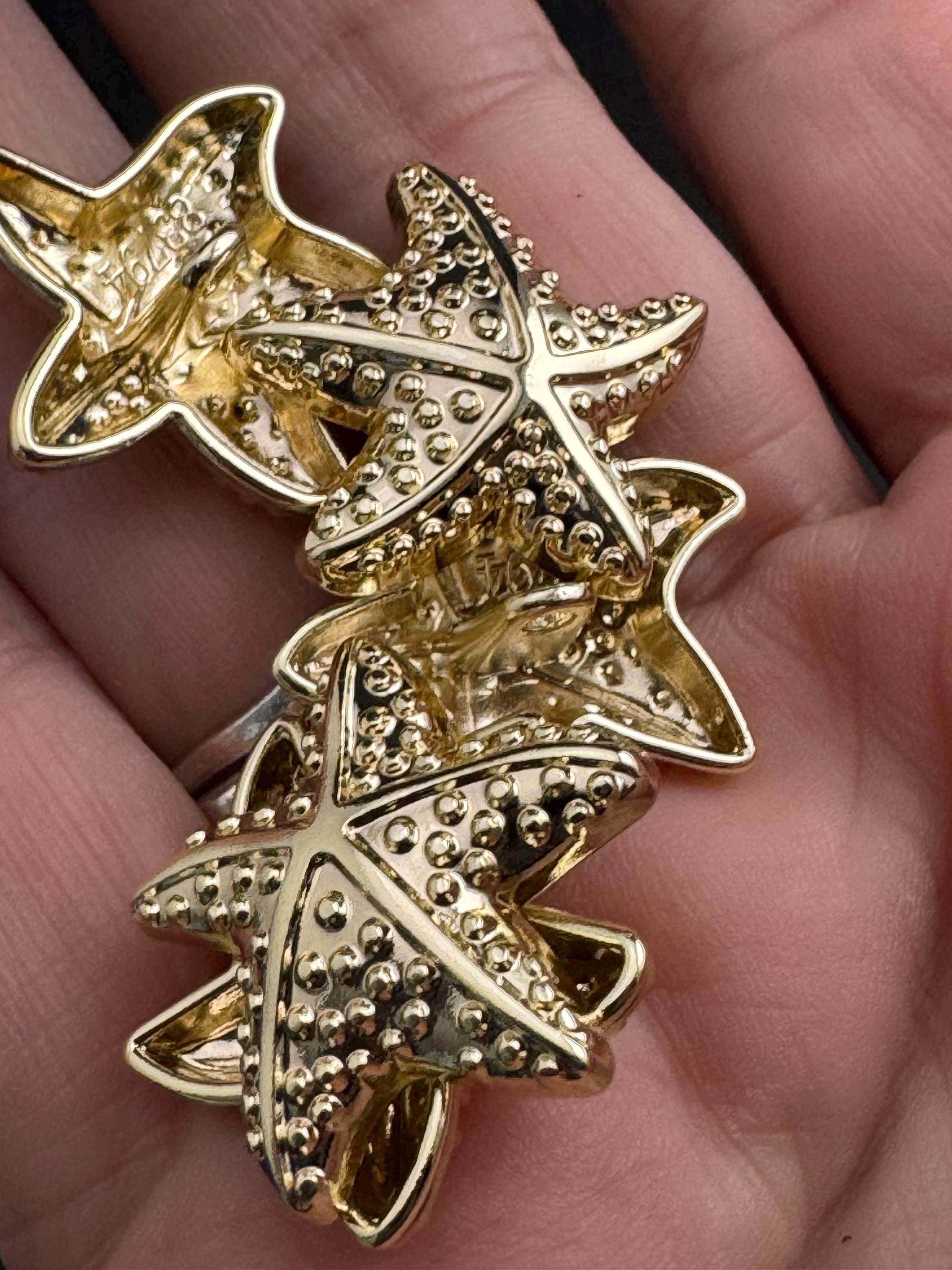 Pack of 5 23mm gold starfish buttons, metal nautical