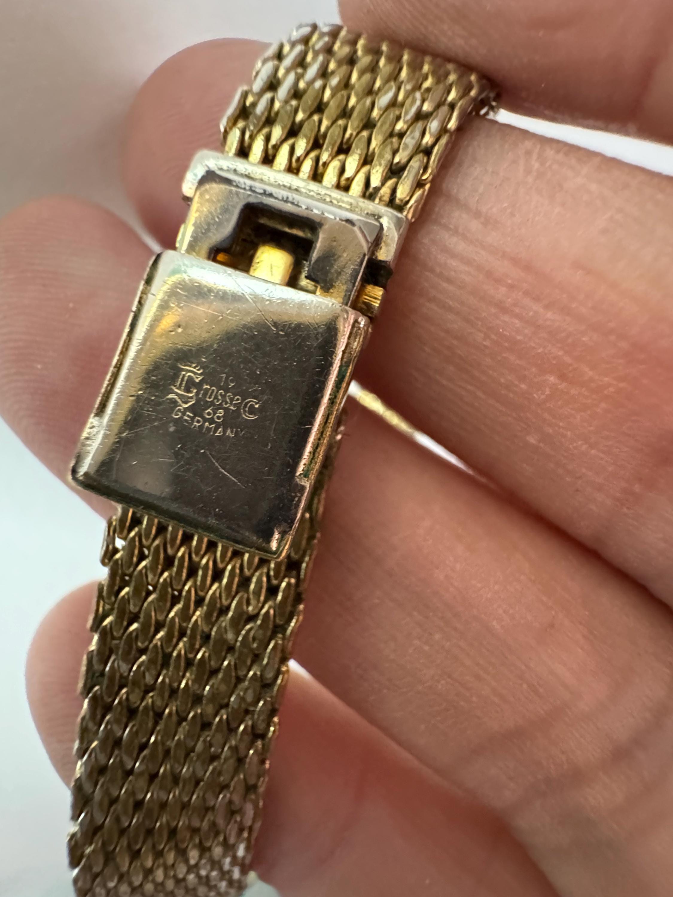 1968 GROSSE gold tone mesh choker, signed necklace 42cm with wear