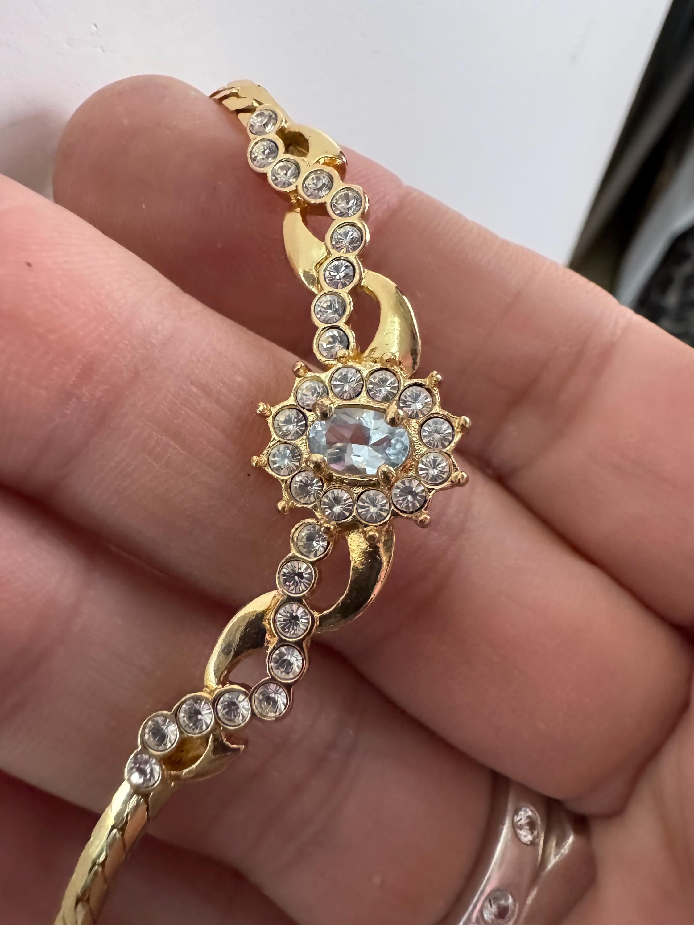 Signed MOVITEX light sapphire diamanté gold chain necklace