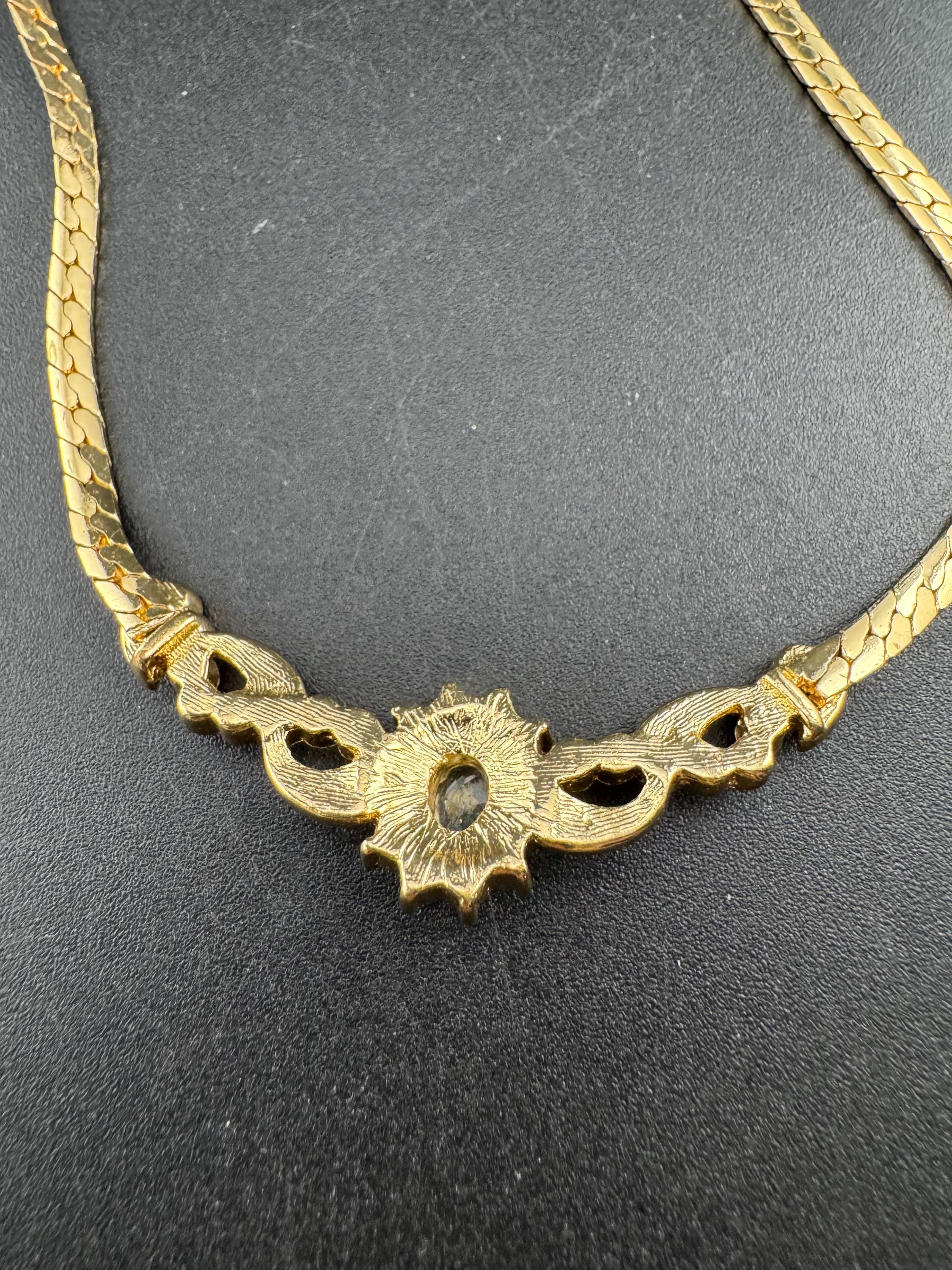 Signed MOVITEX light sapphire diamanté gold chain necklace