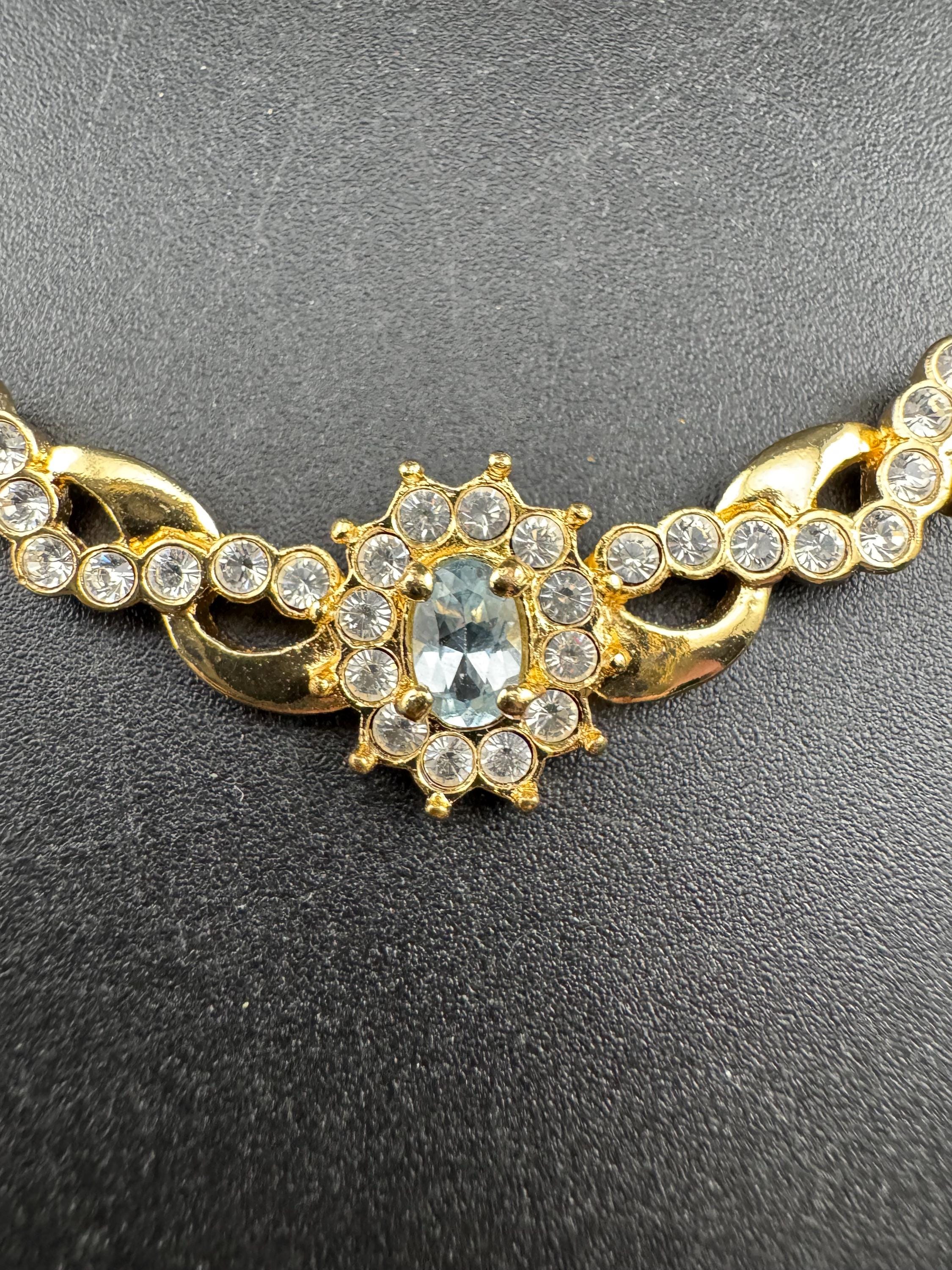 Signed MOVITEX light sapphire diamanté gold chain necklace