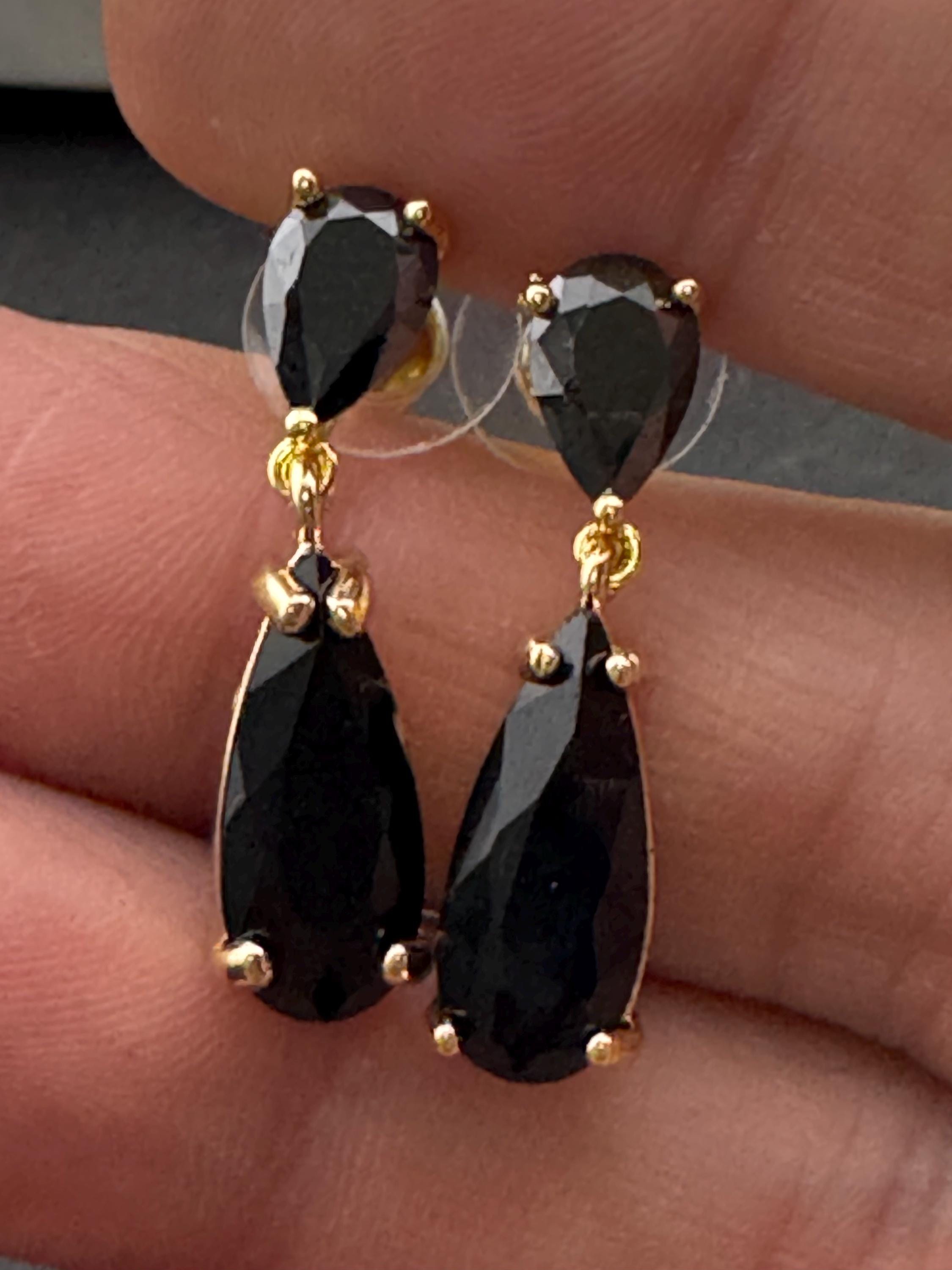 18k GP black crystal diamanté drop earrings
