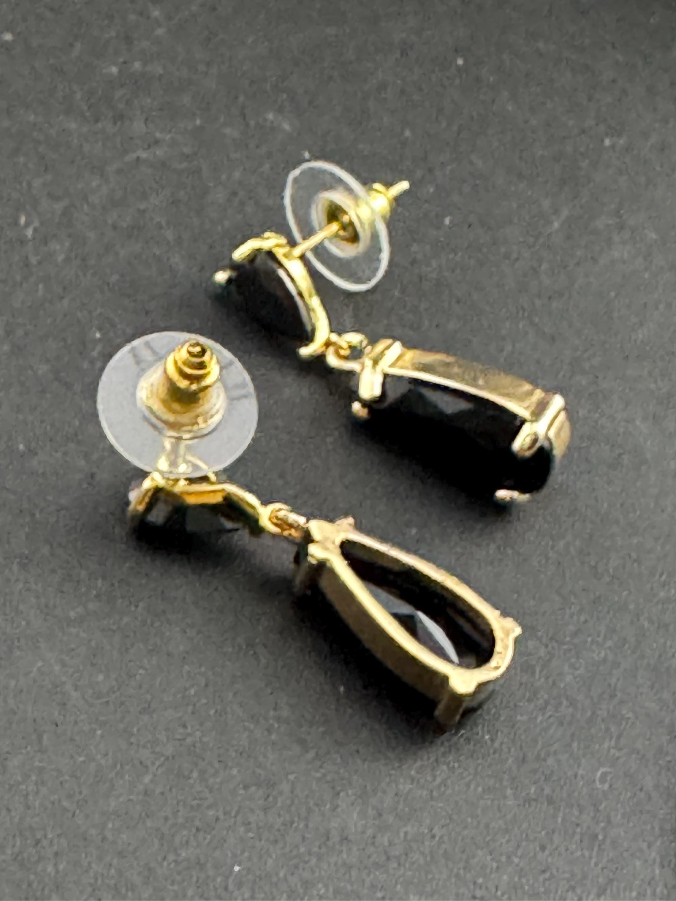 18k GP black crystal diamanté drop earrings