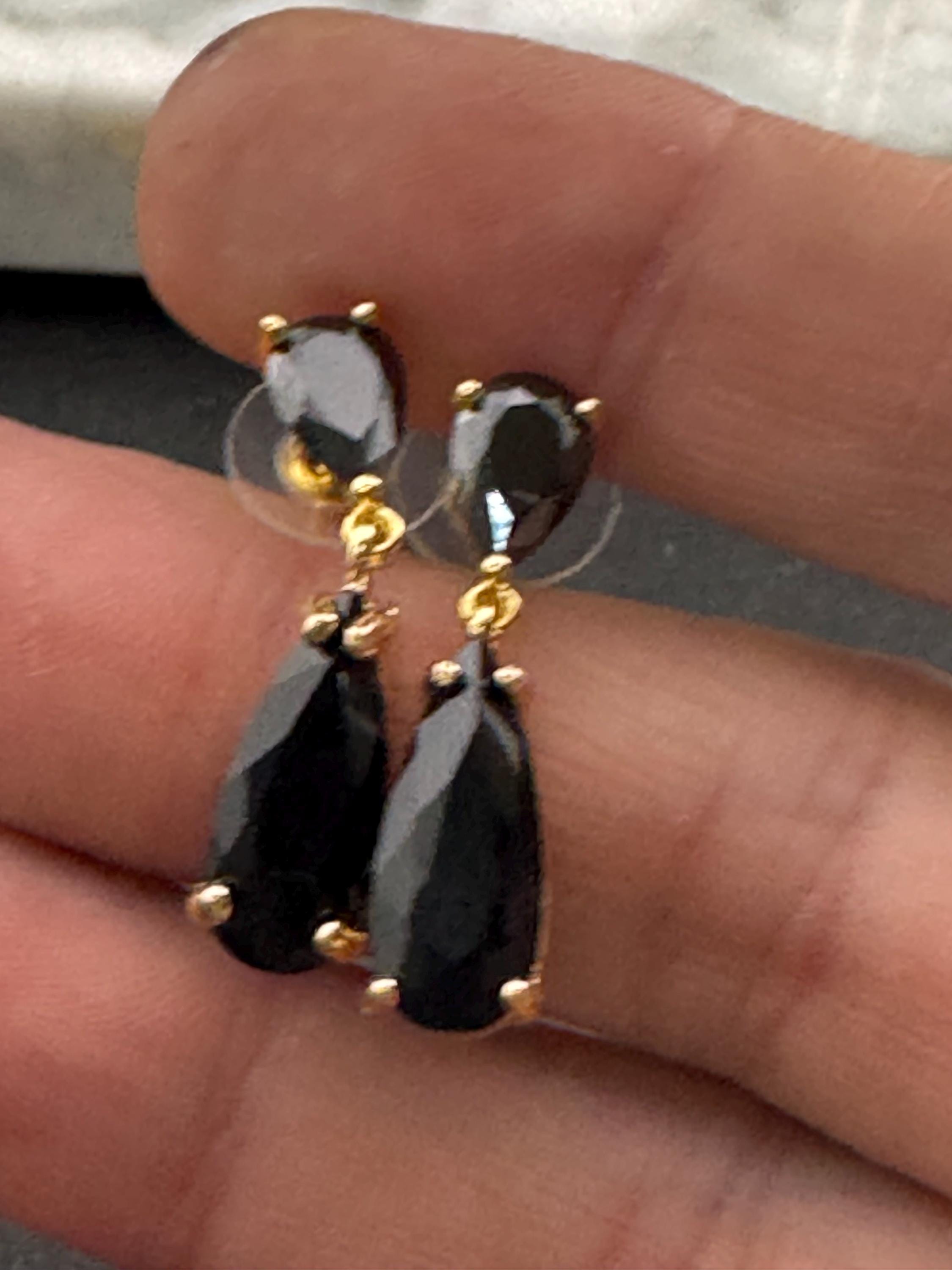 18k GP black crystal diamanté drop earrings