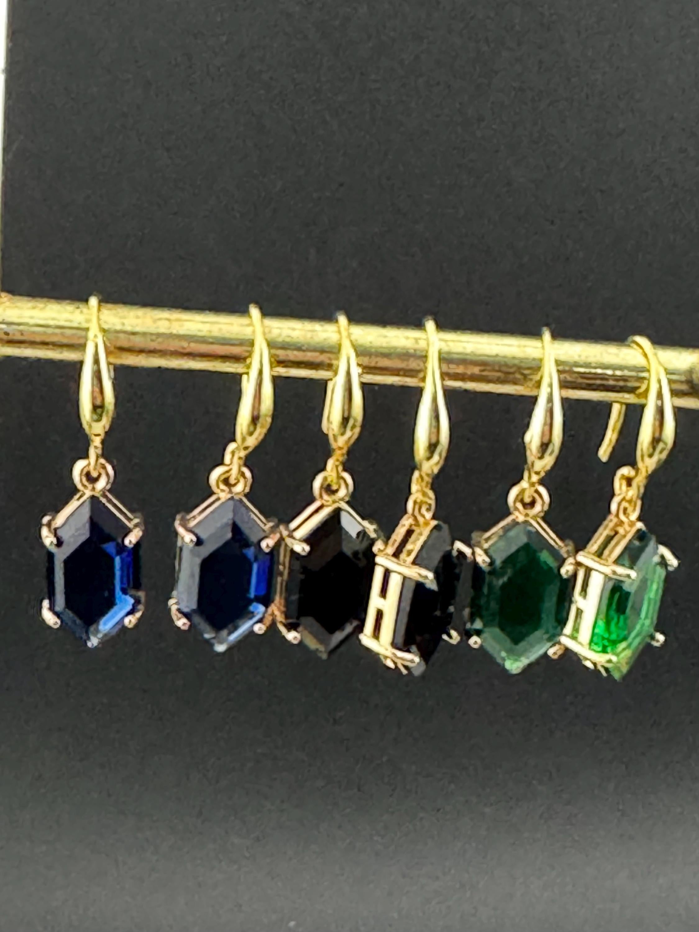 18k GP black crystal diamanté drop earrings, hexagon