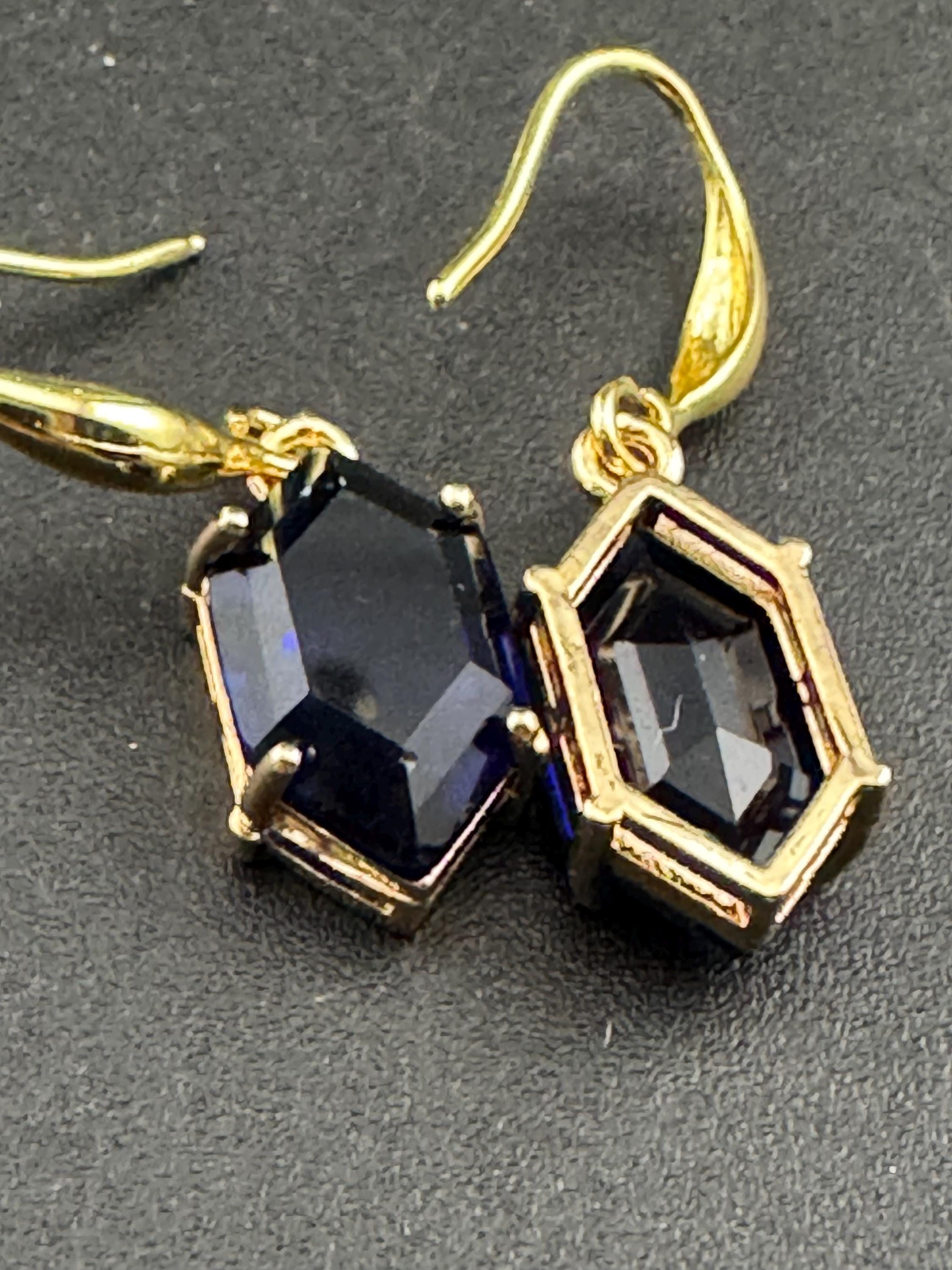 18k GP black crystal diamanté drop earrings, hexagon