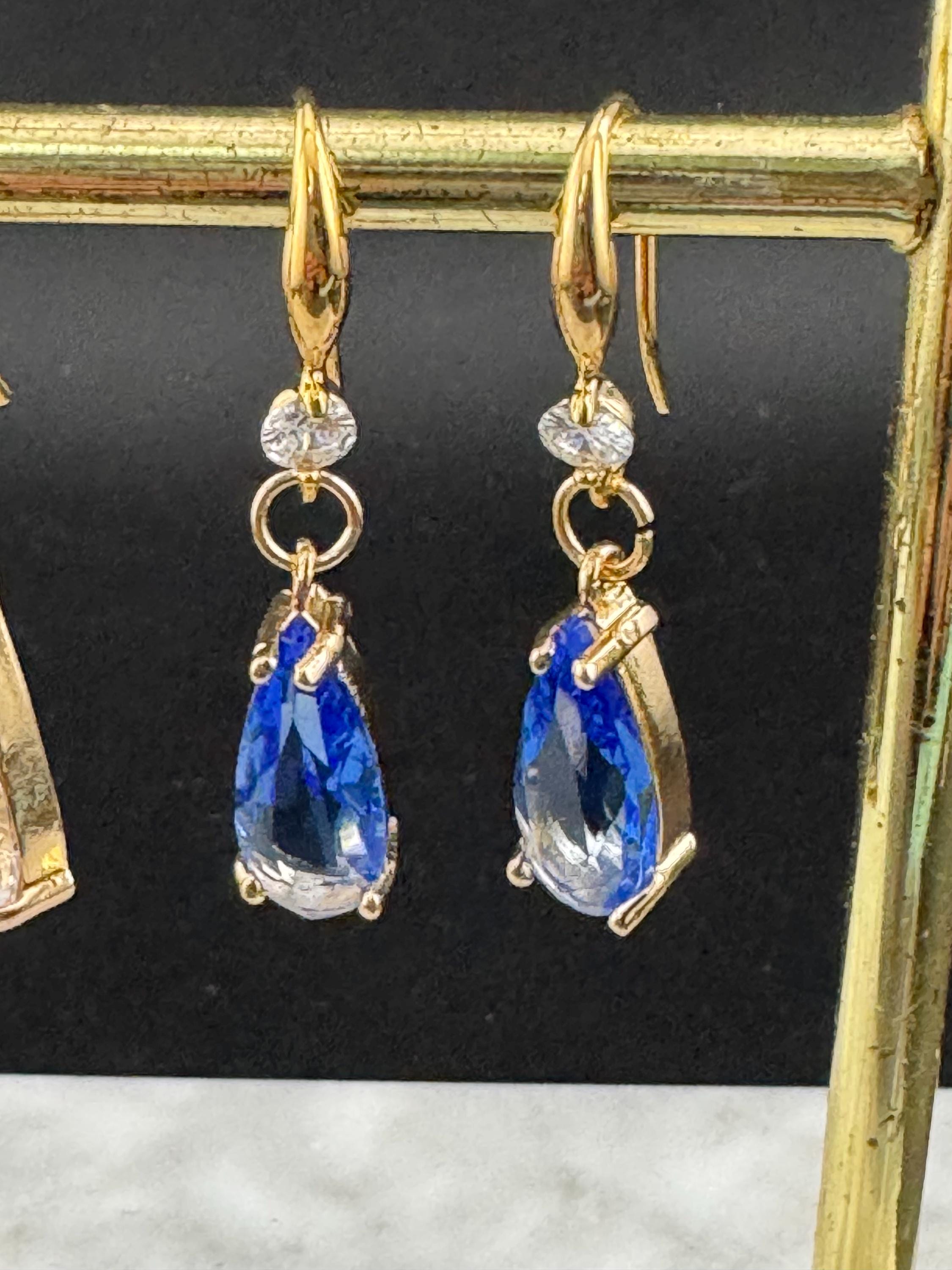 18k GP sapphire blue crystal diamanté drop earrings, teardrop