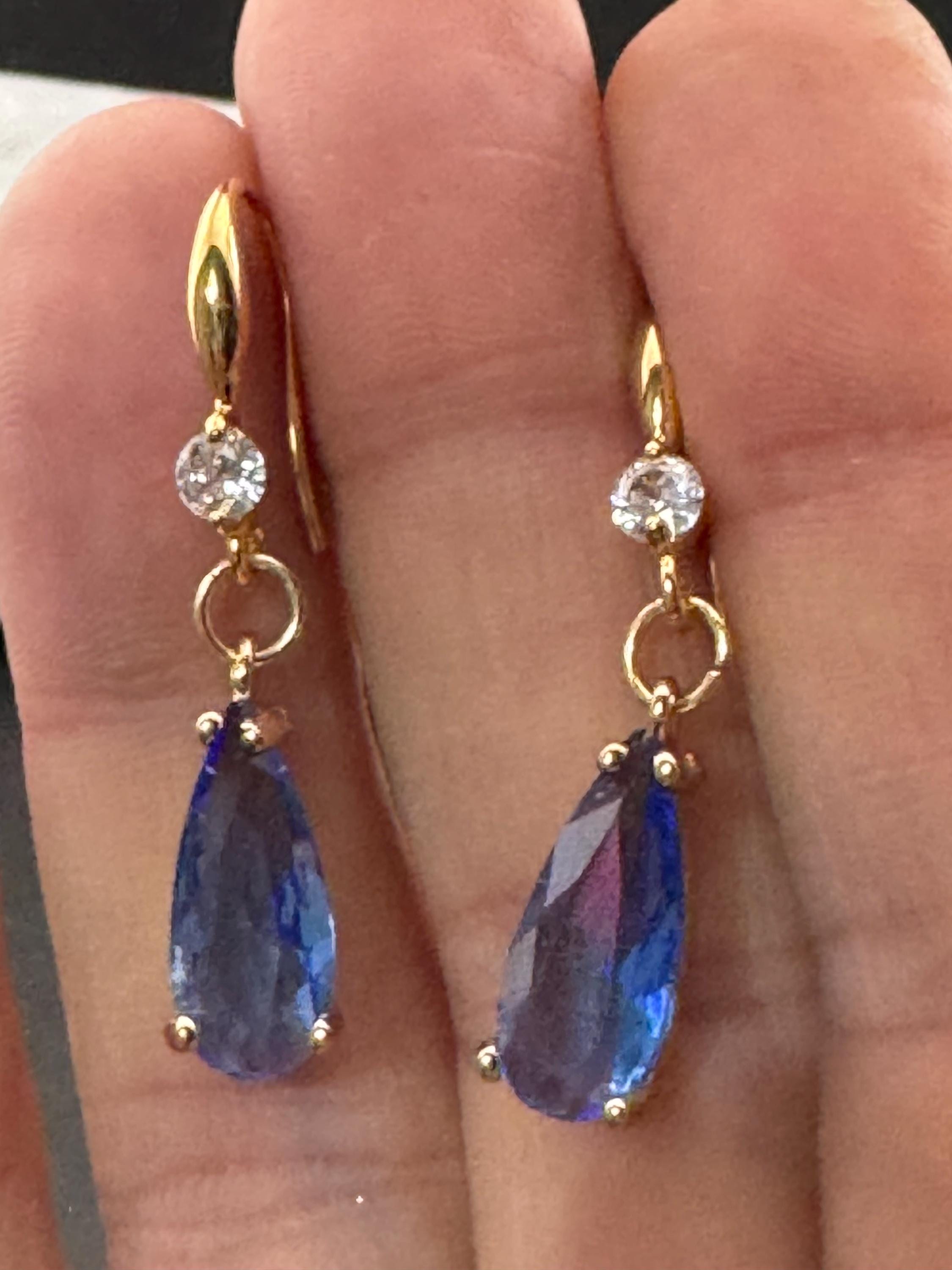 18k GP sapphire blue crystal diamanté drop earrings, teardrop