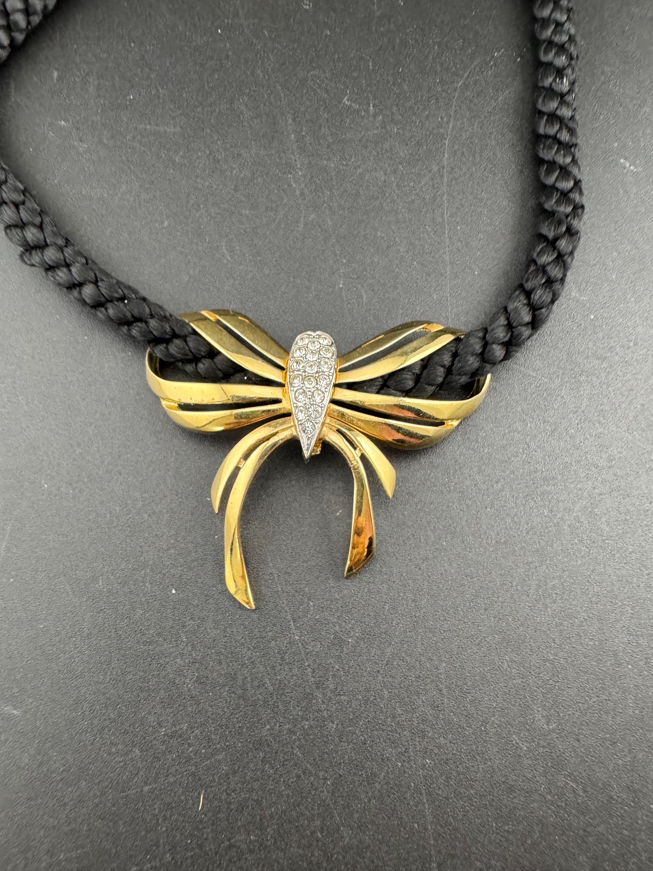 Signed BG black rope diamanté Choker necklace, magnetic clasp gold tone by Bergdorf Goodman