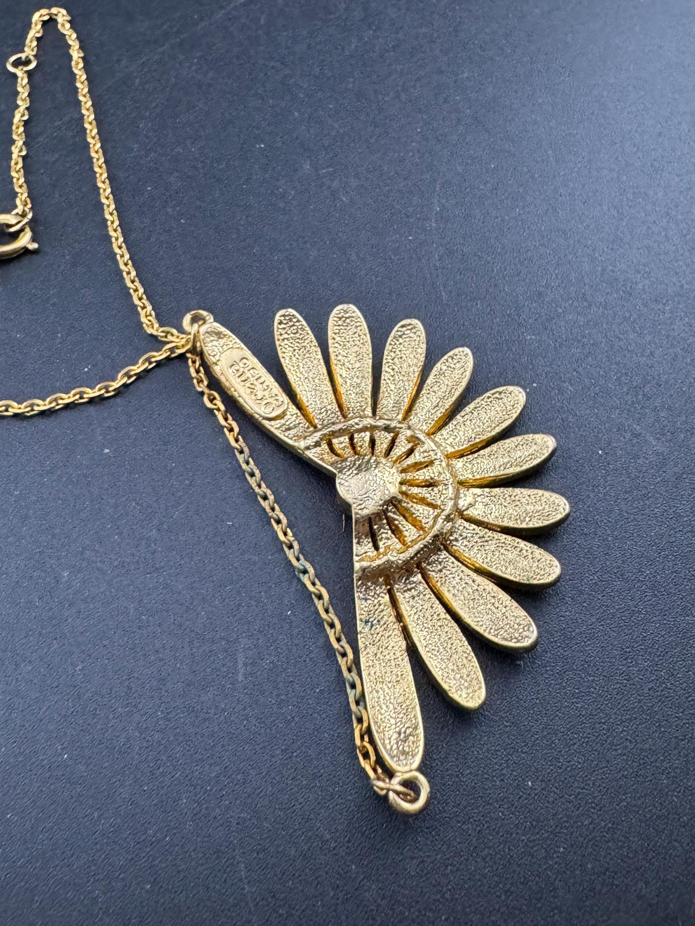 Signed ORENA brown necklace, Paris chocolate enamel pendant, gold plated