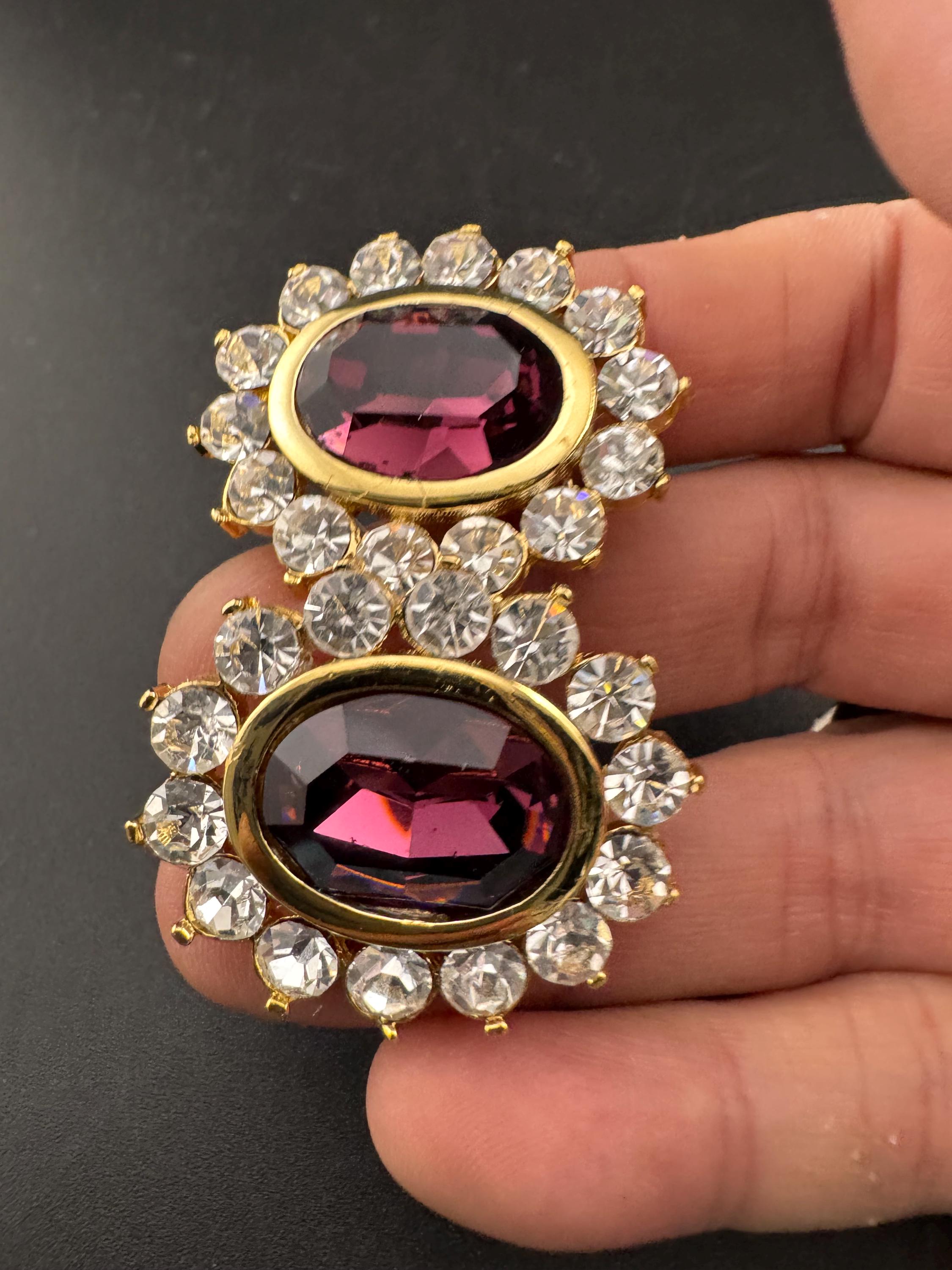 Vintage Swarovski Crystal oval Earrings: Oversized Gold Tone Studs, 1980s