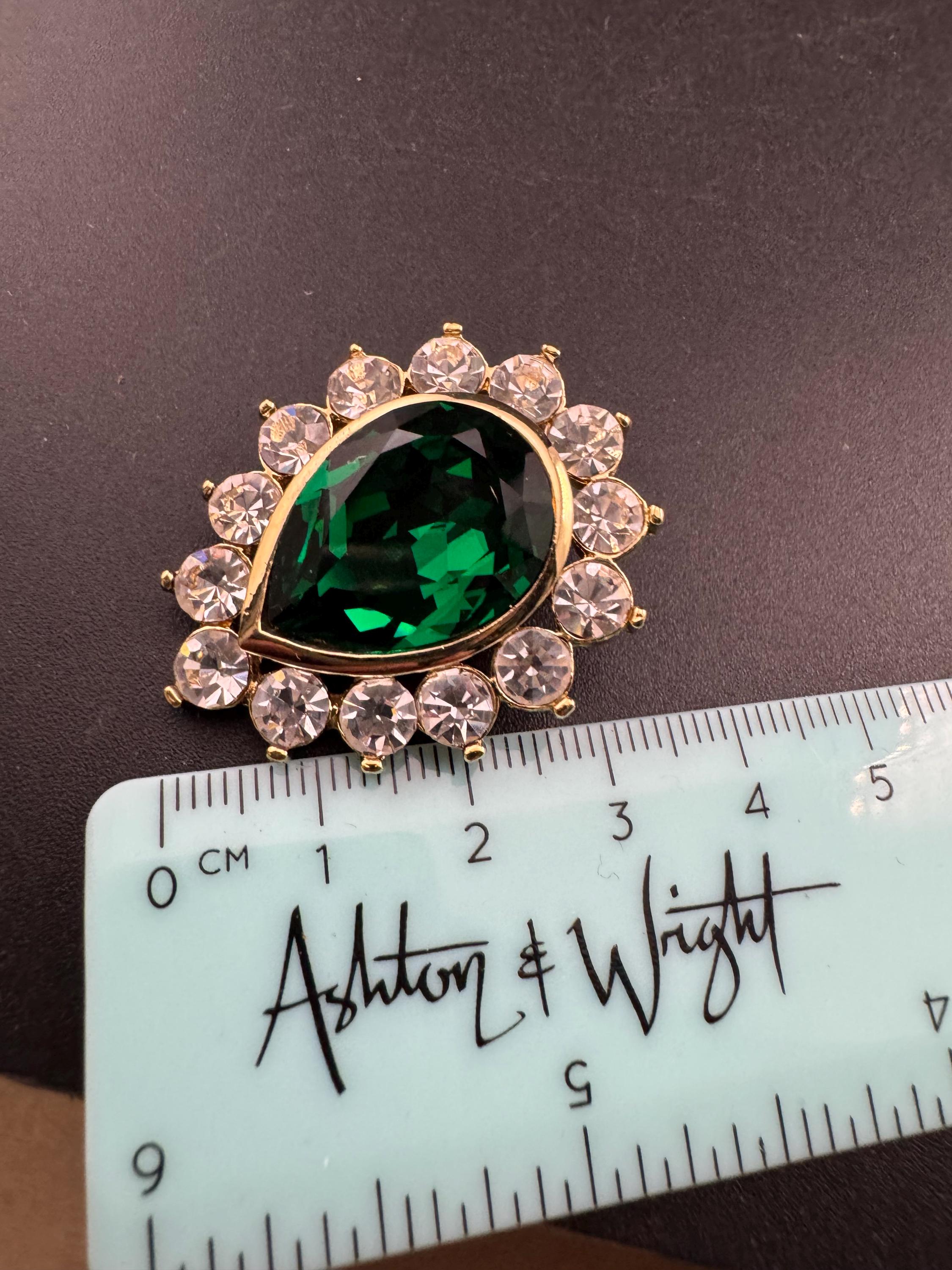 Emerald Green teardrop Crystal Earrings: Swarovski, Gold Tone, 1980s Stock