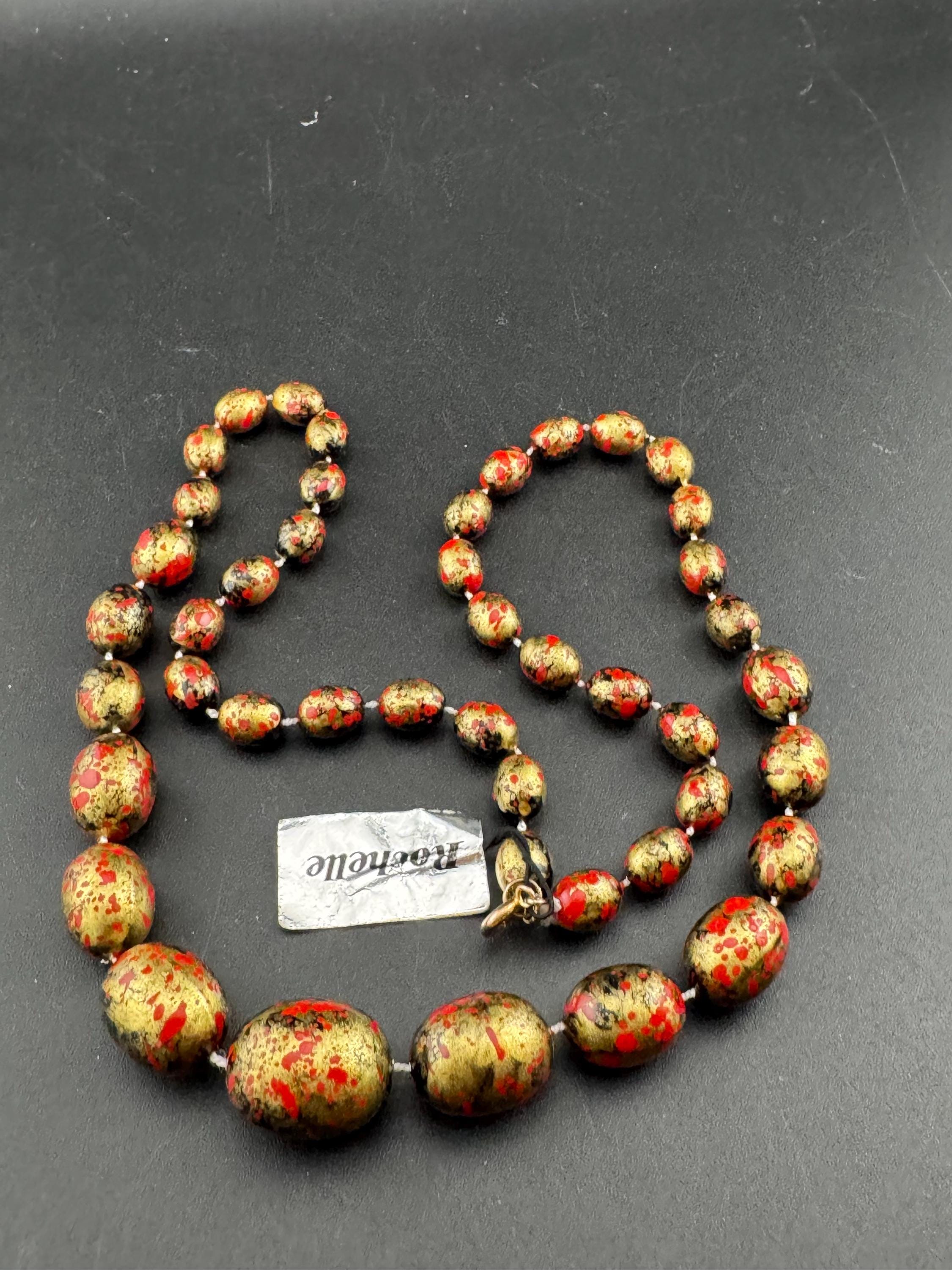 vintage Rochelle black and gold beaded long necklace