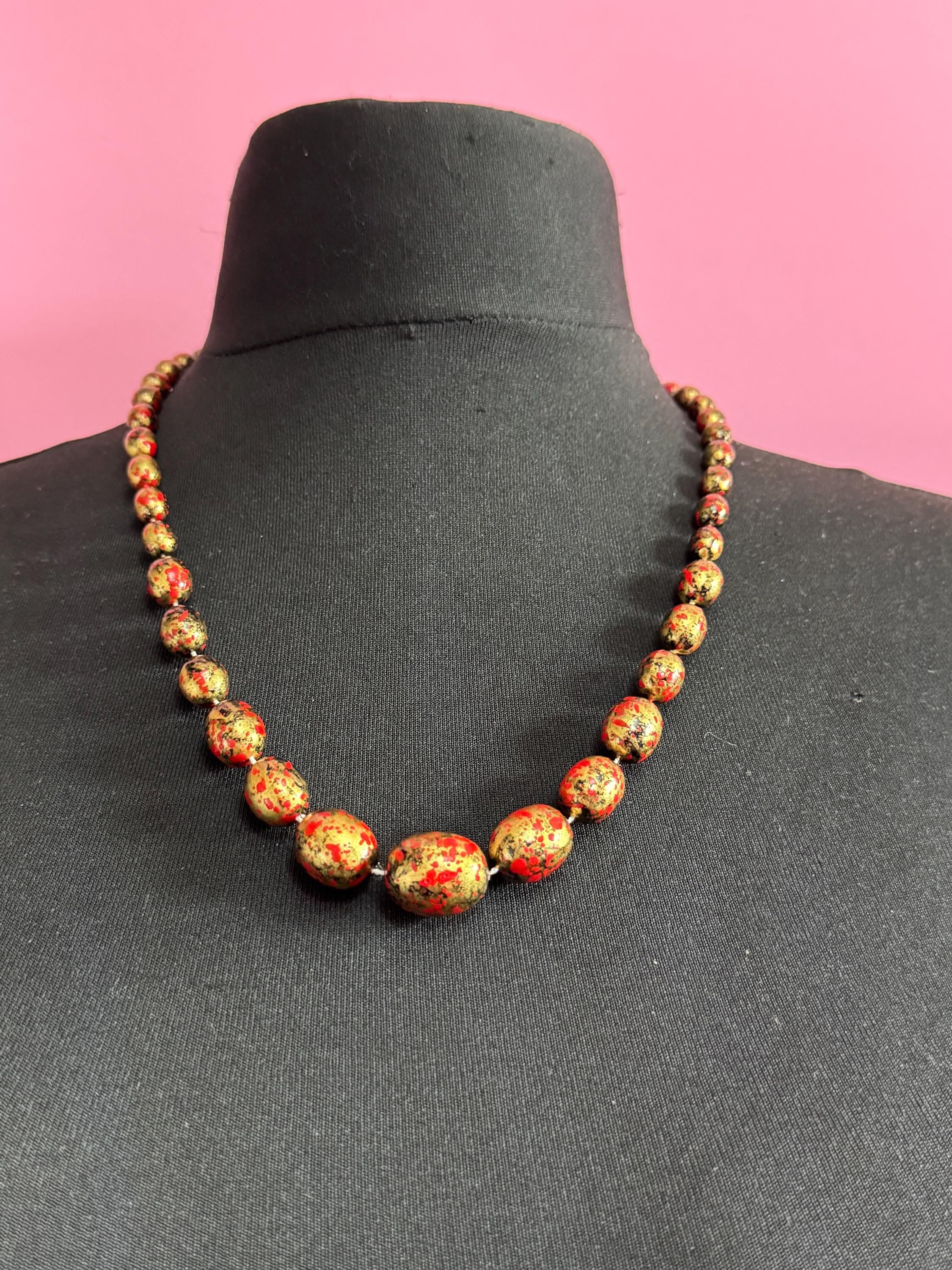 vintage Rochelle black and gold beaded long necklace