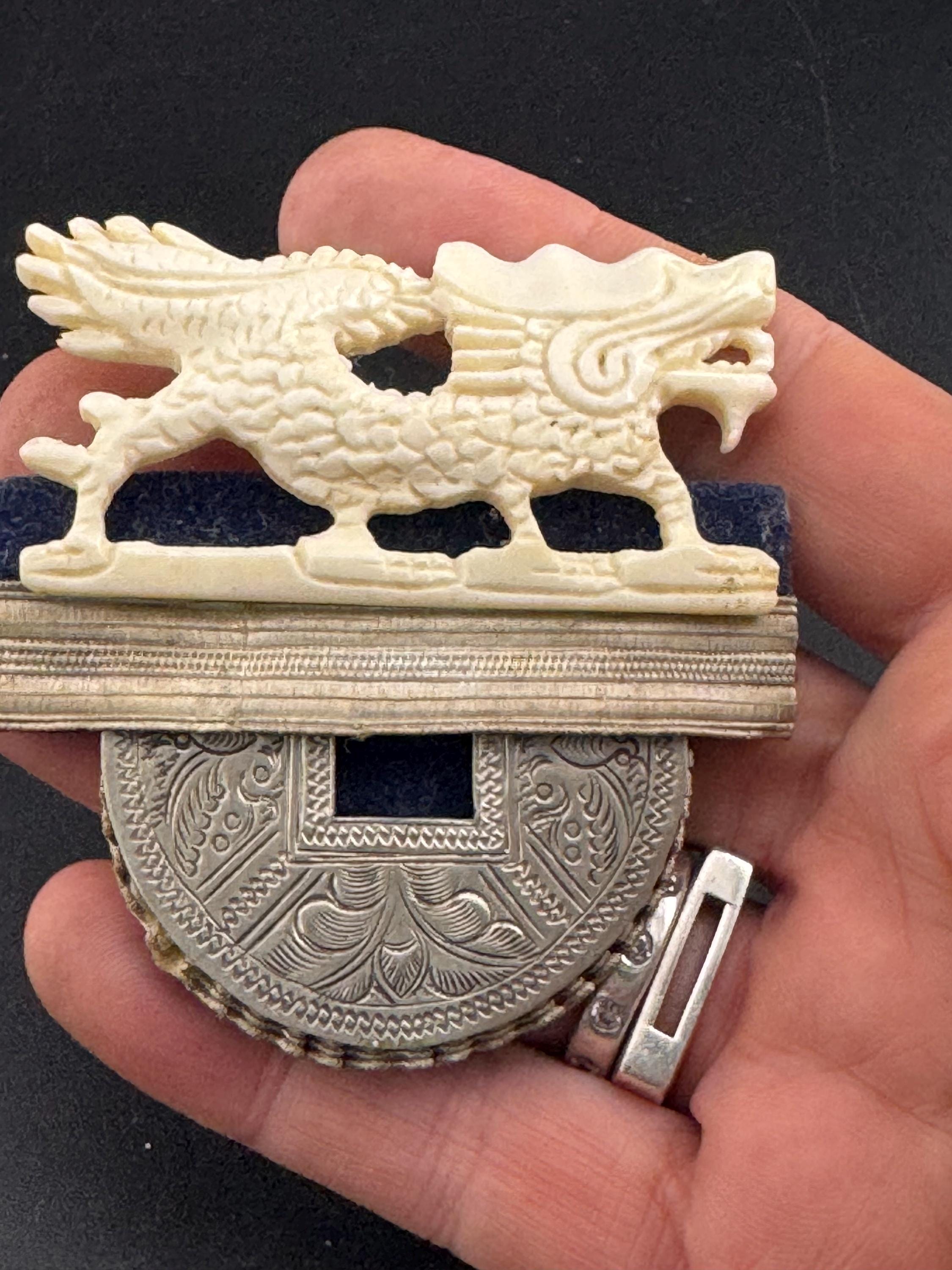 John Michelle Richardson Chinese oversized dragon brooch, etched silver vintage