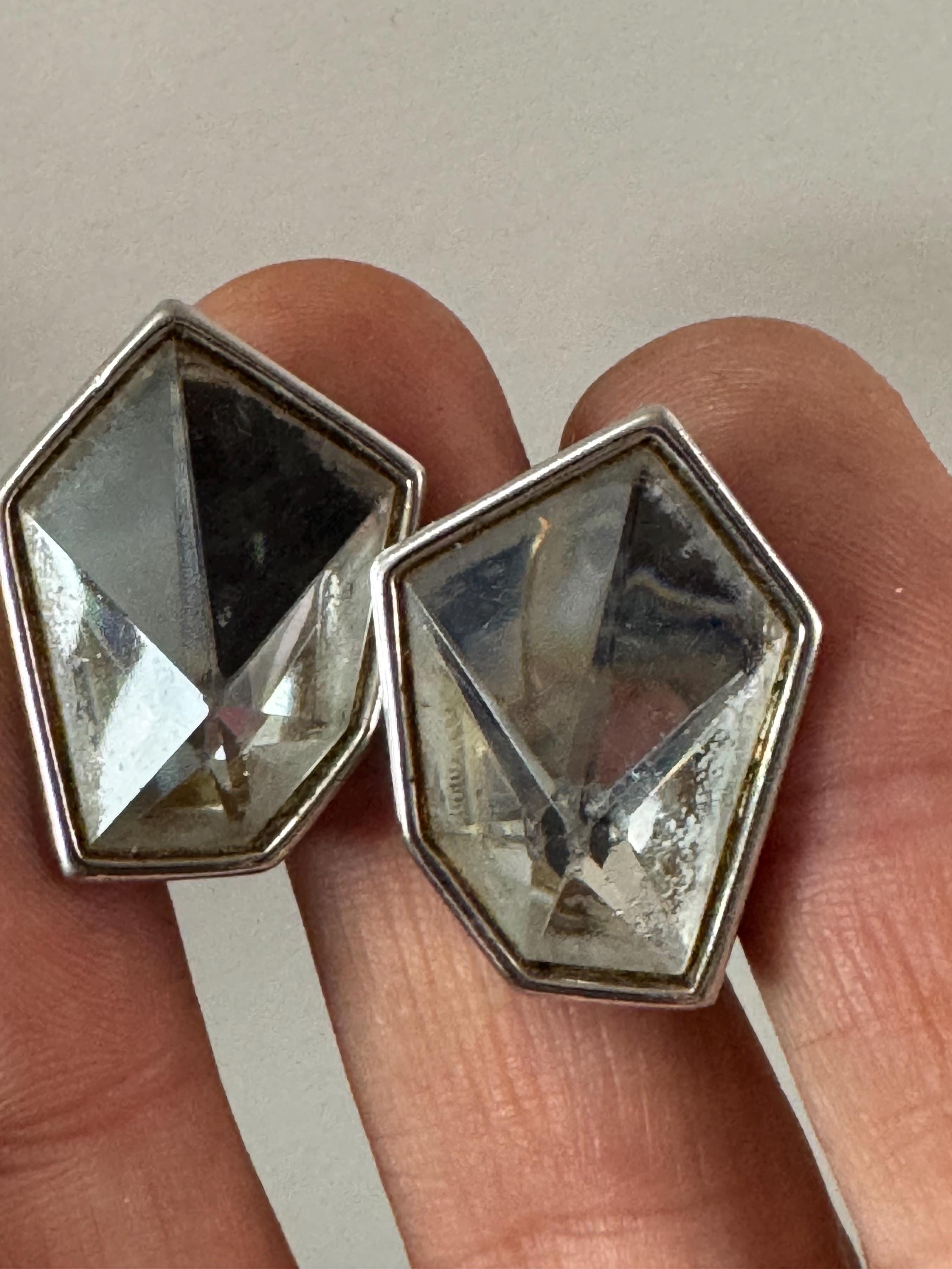 Signed Trifari abstract crystal diamanté silver earrings , pierced ears