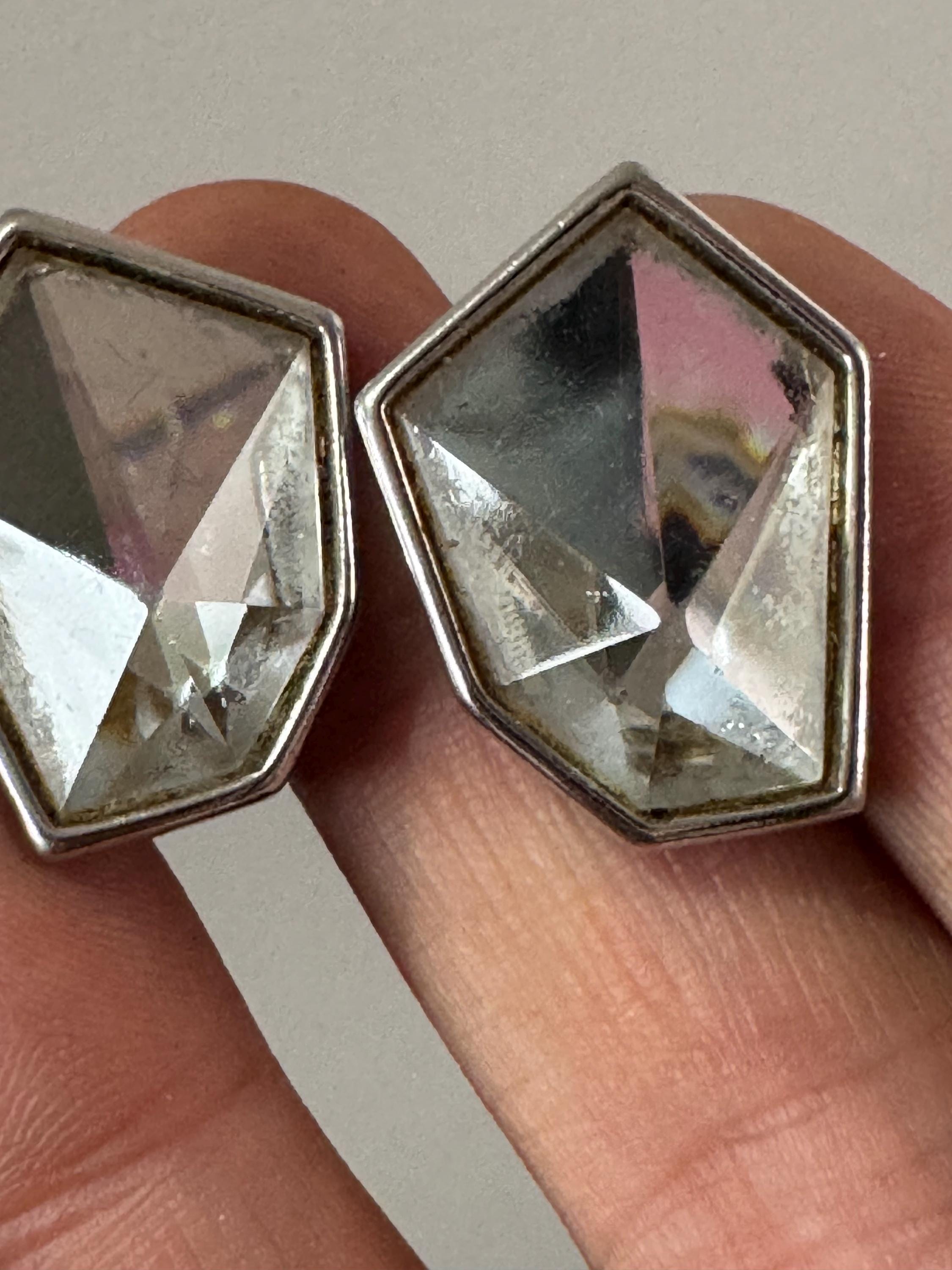 Signed Trifari abstract crystal diamanté silver earrings , pierced ears