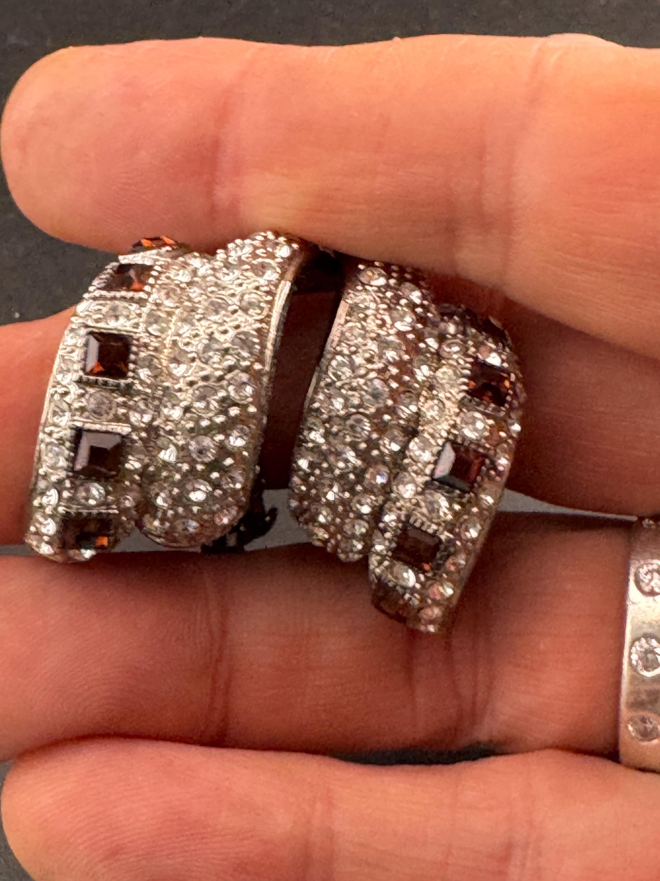 Signed FAC rhinestone half hoop earrings, fifth avenue collection