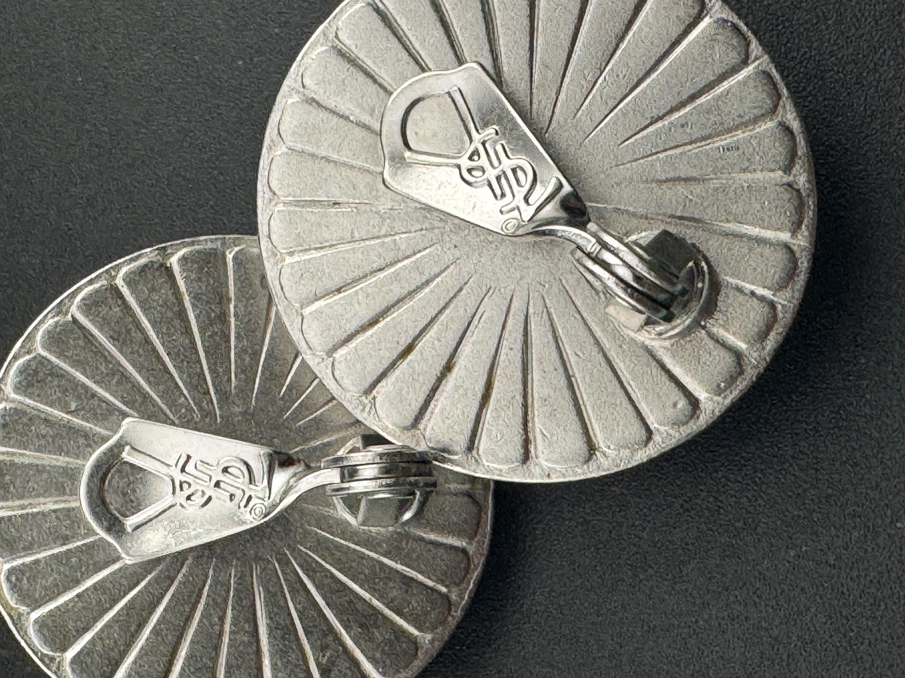 Signed YSL brown wood domed Clip On Earrings: 4cm silver by yves Saint Laurent