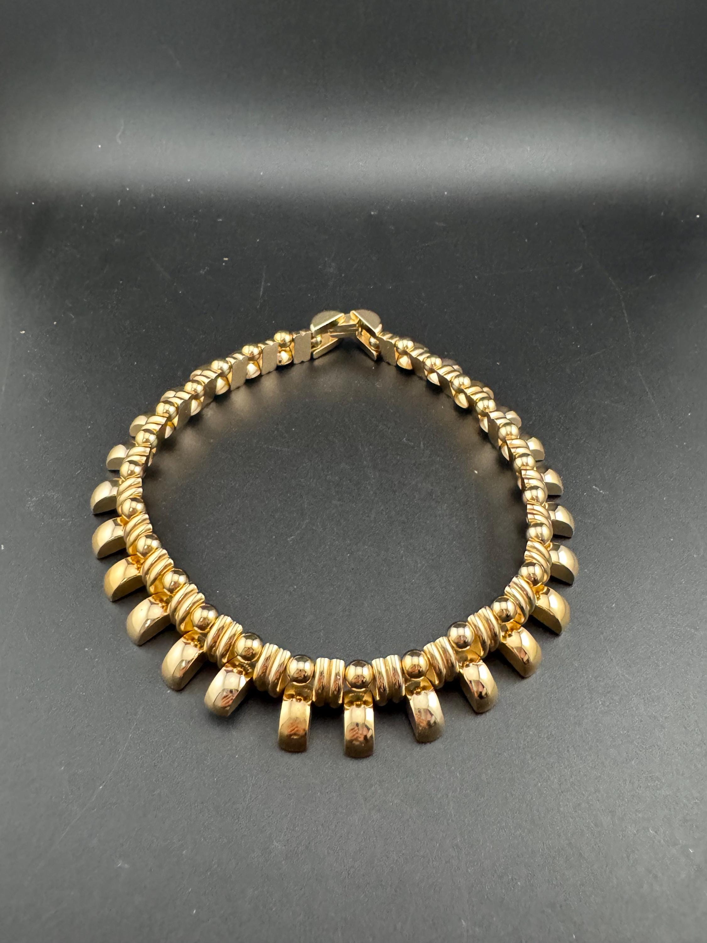 Vintage de Farre warm gold tone collar necklace, Art Deco machine age style