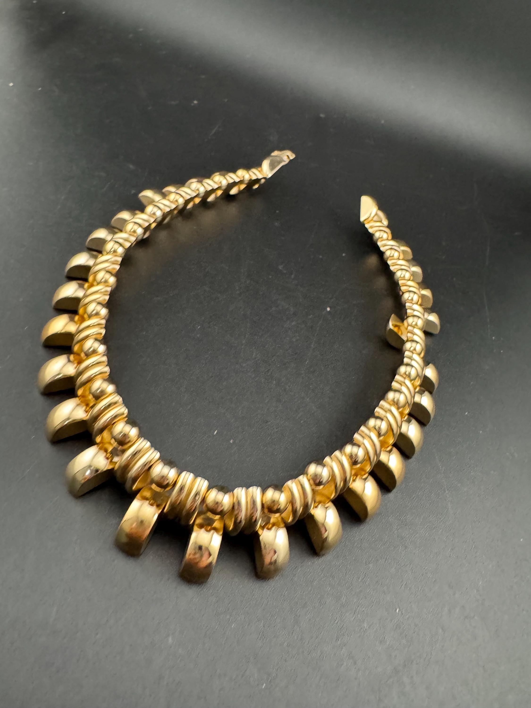 Vintage de Farre warm gold tone collar necklace, Art Deco machine age style