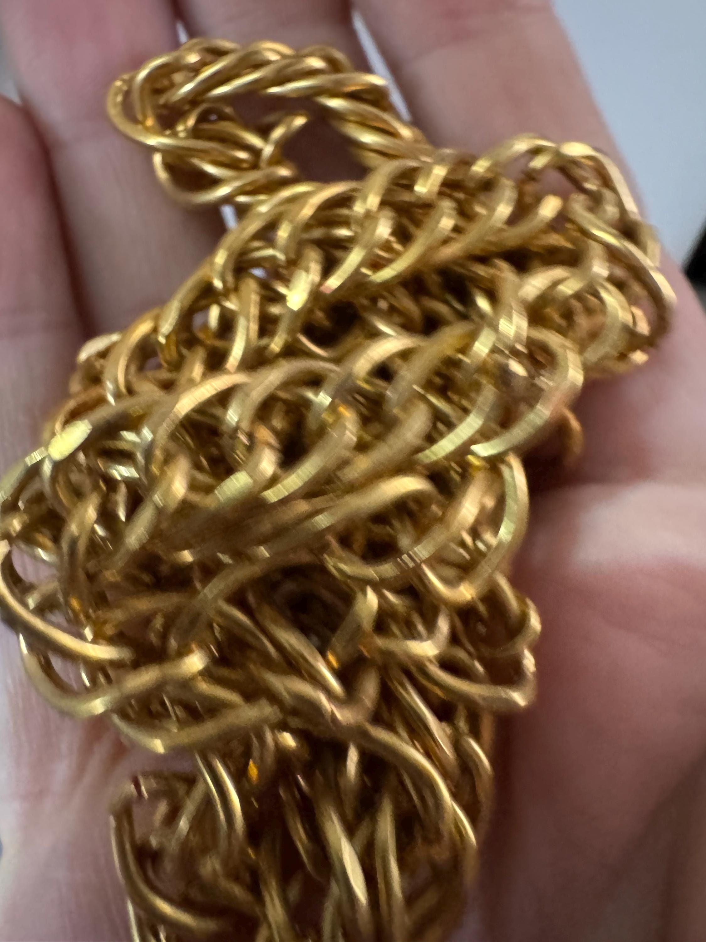 Signed KJL wide long gold chain, thick layering necklace