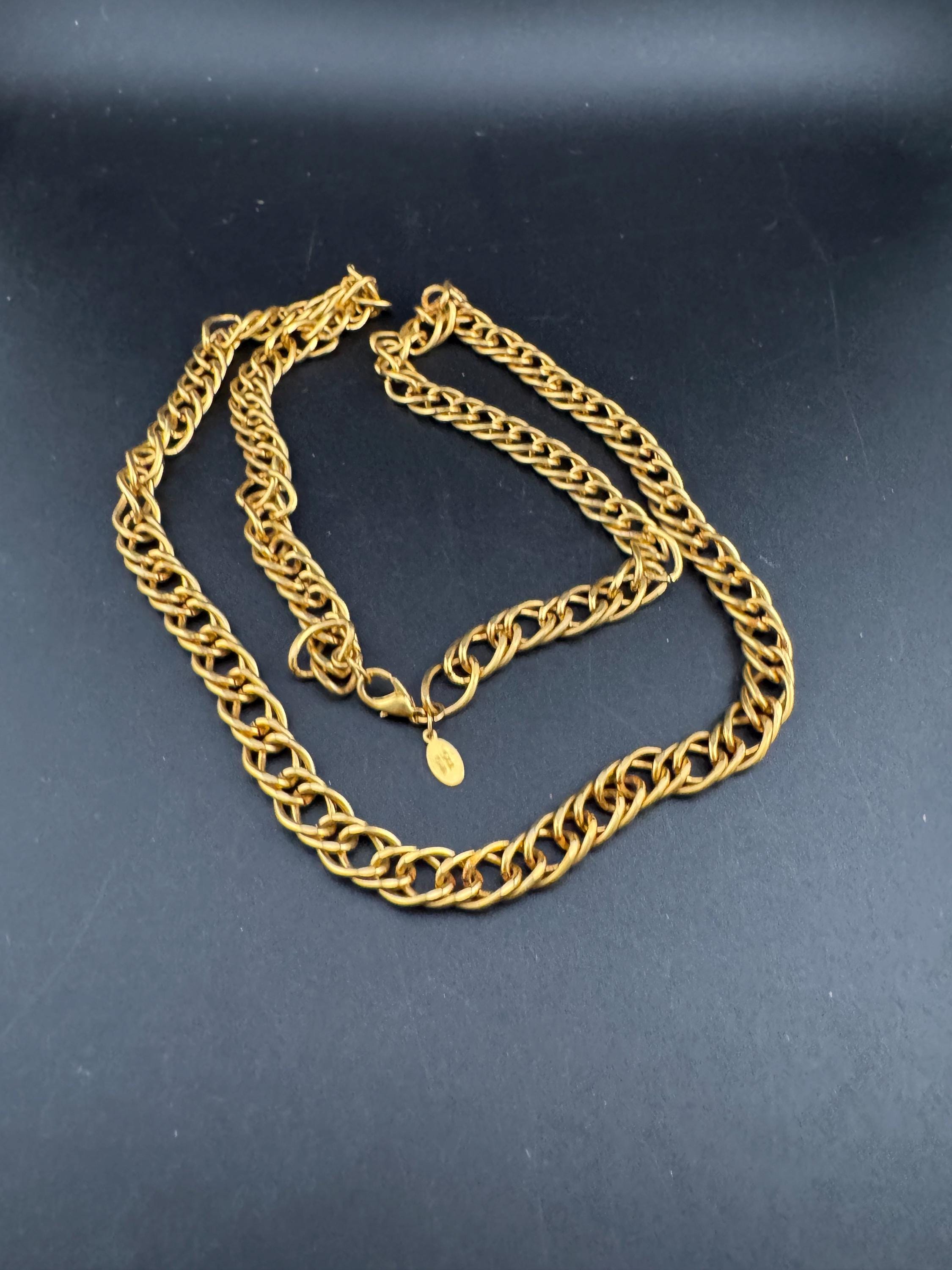 Signed KJL wide long gold chain, thick layering necklace