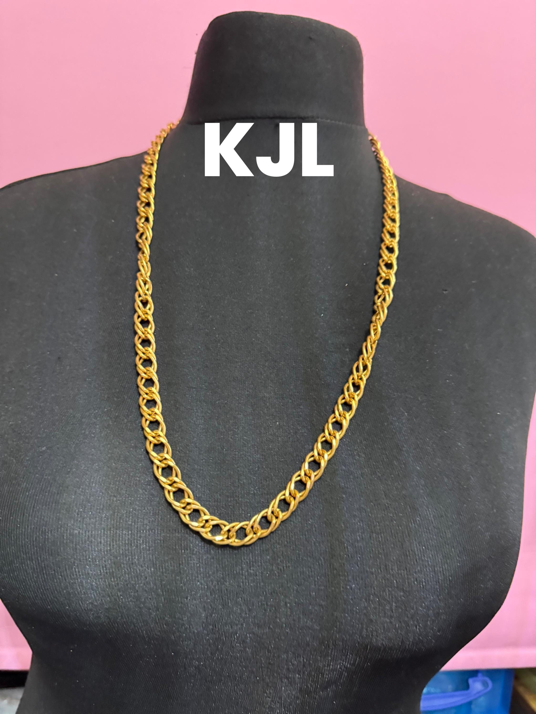 Signed KJL wide long gold chain, thick layering necklace