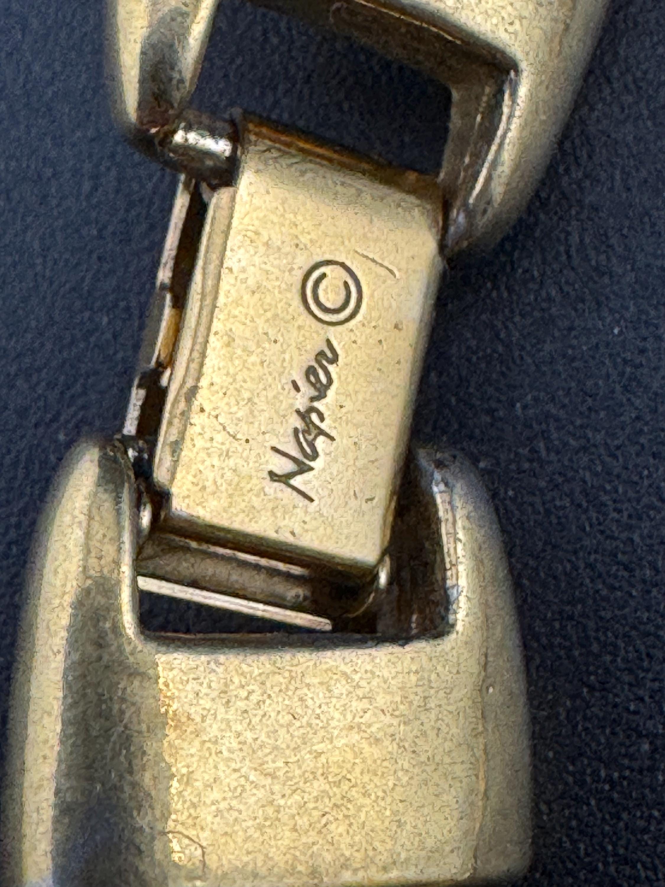 Signed NAPIER black cream Enamel Choker: Vintage Gold Tone omega necklace