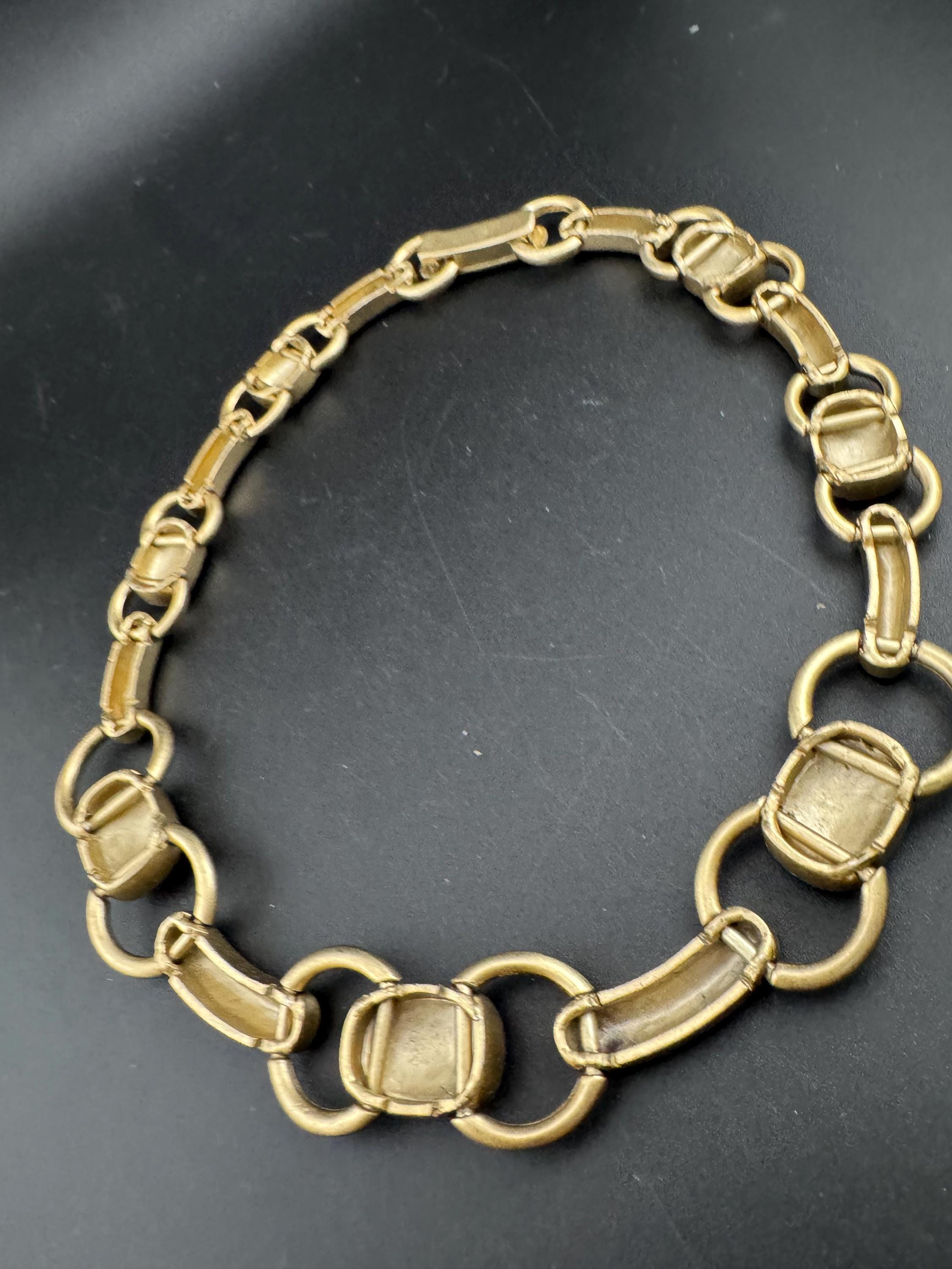 signed MONET chunky Matt gold tone choker, cushion panel necklace