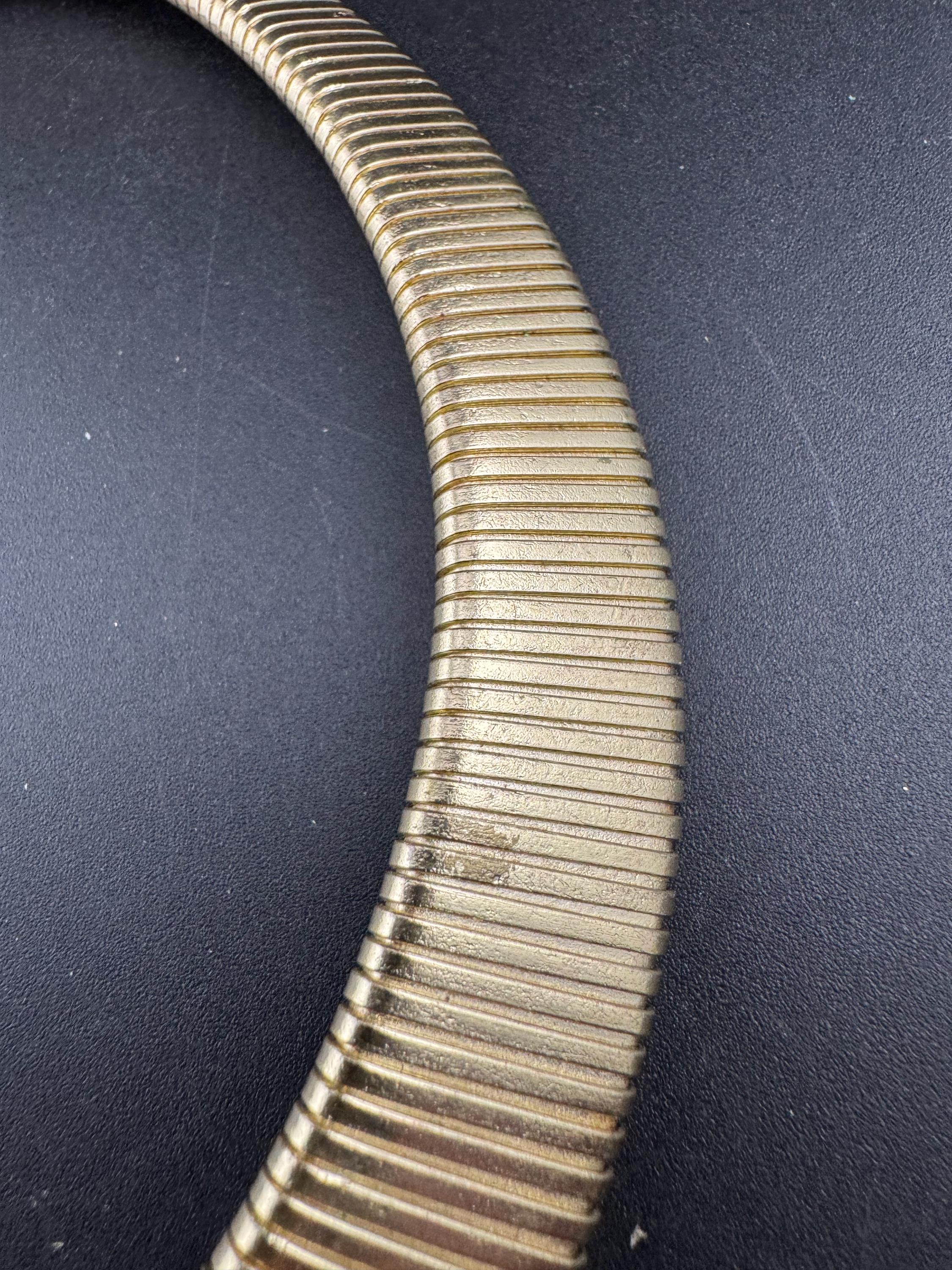 Vintage wide omega link choker necklace, gold tone with wear