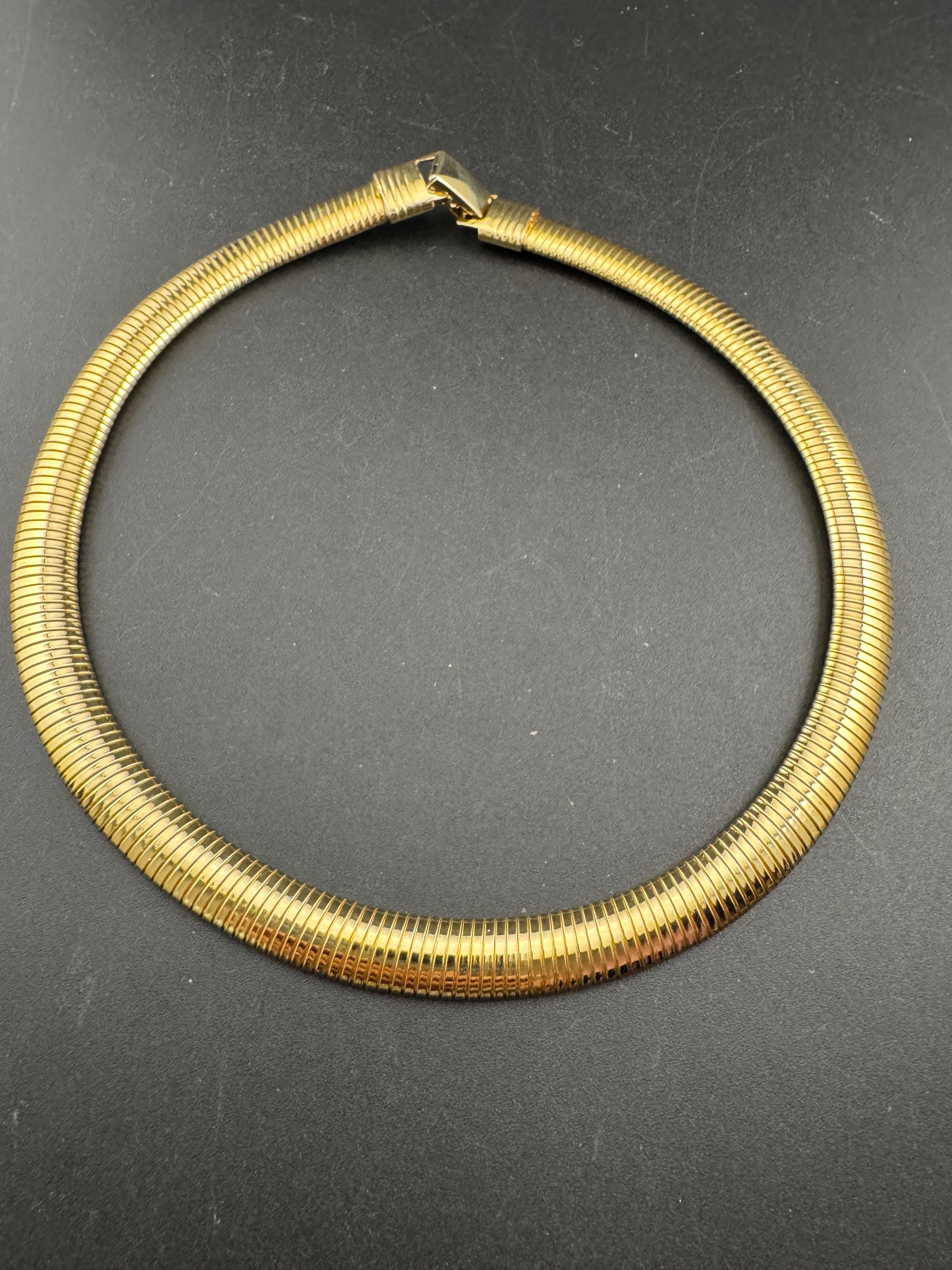 Vintage 12mm wide omega link choker necklace, gold tone