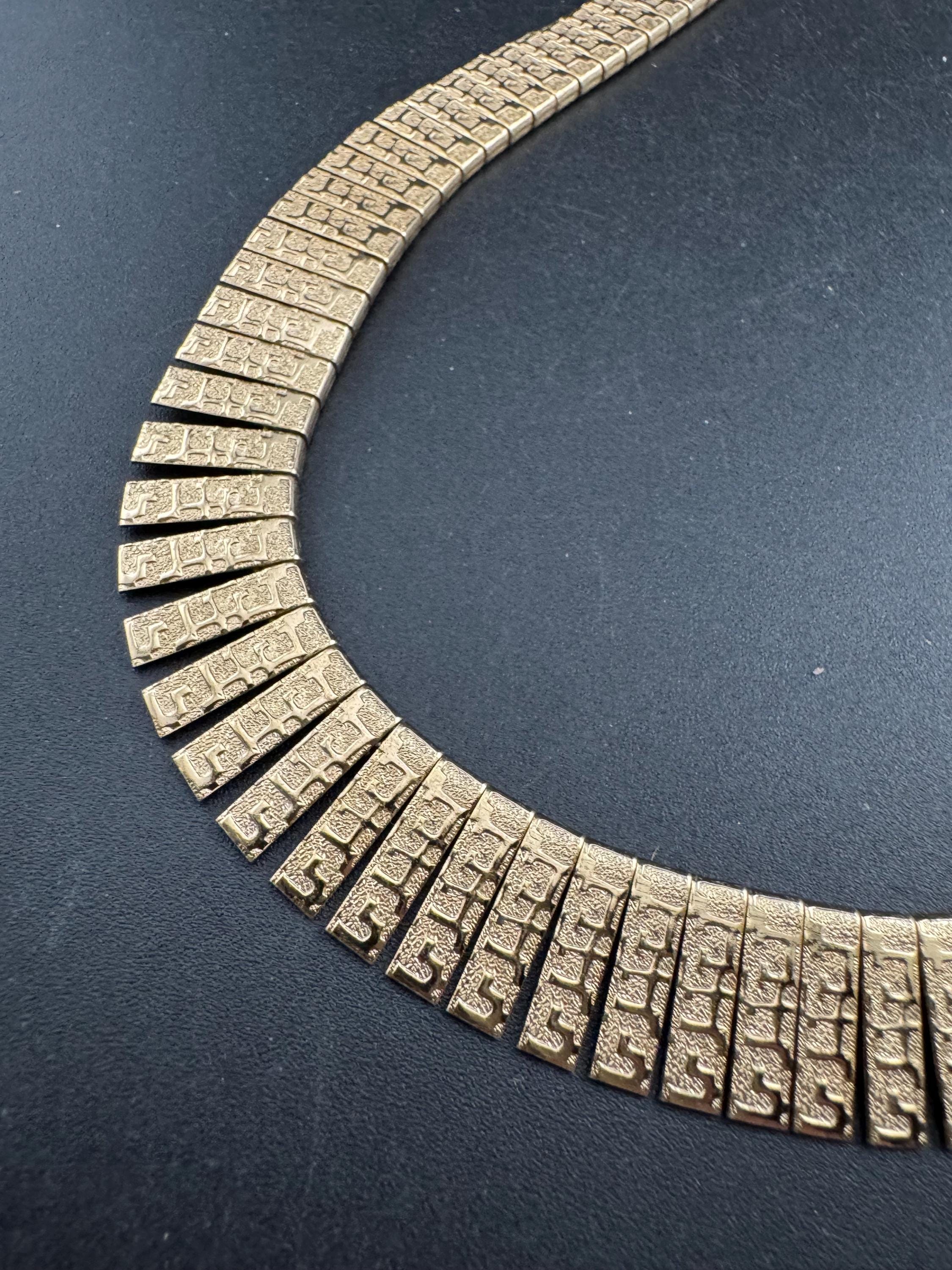 Vintage Egyptian revival gold wide choker necklace, brutalist textured design