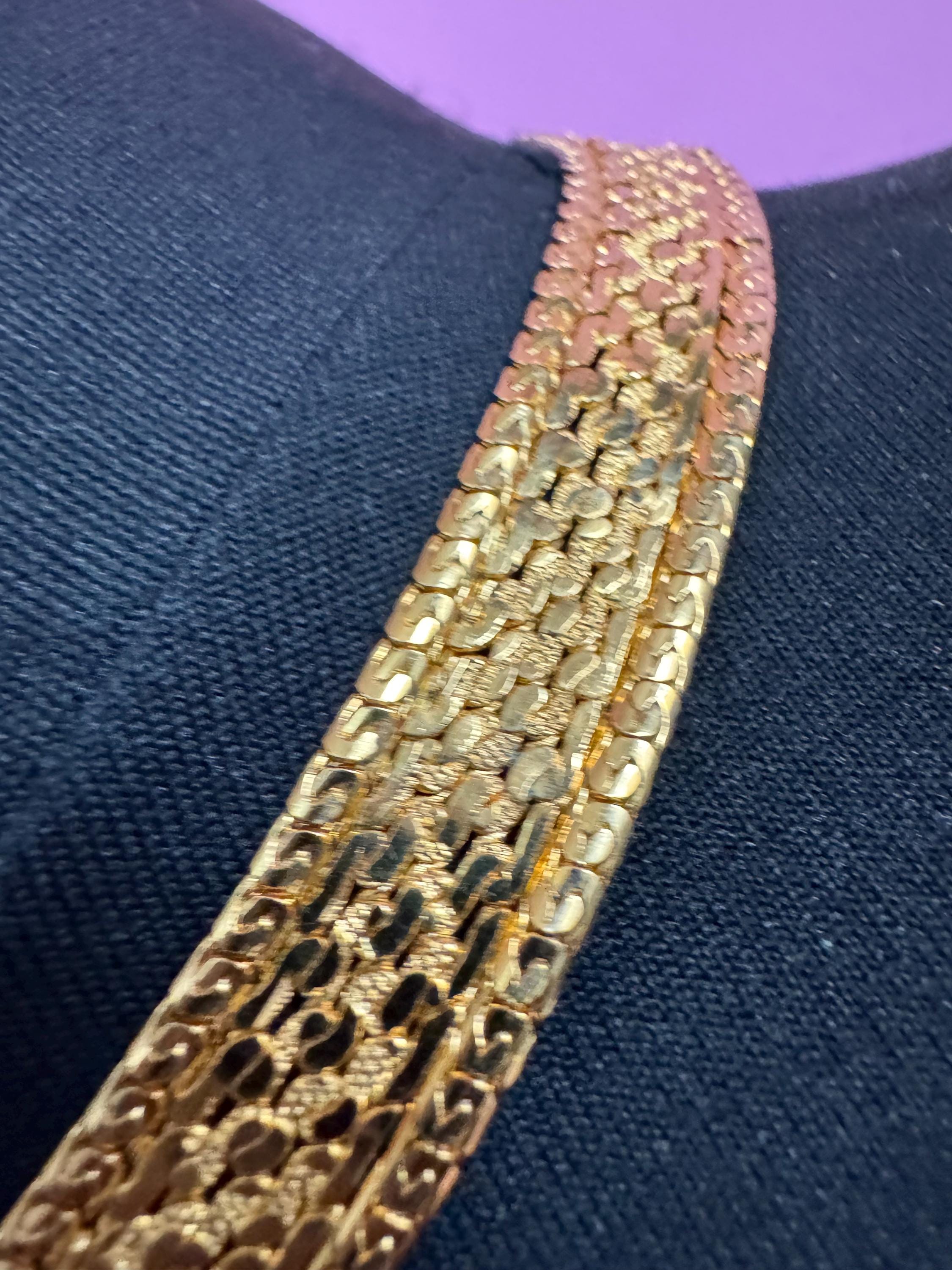 Wide mesh woven gold plated choker necklace, Vintage 70s