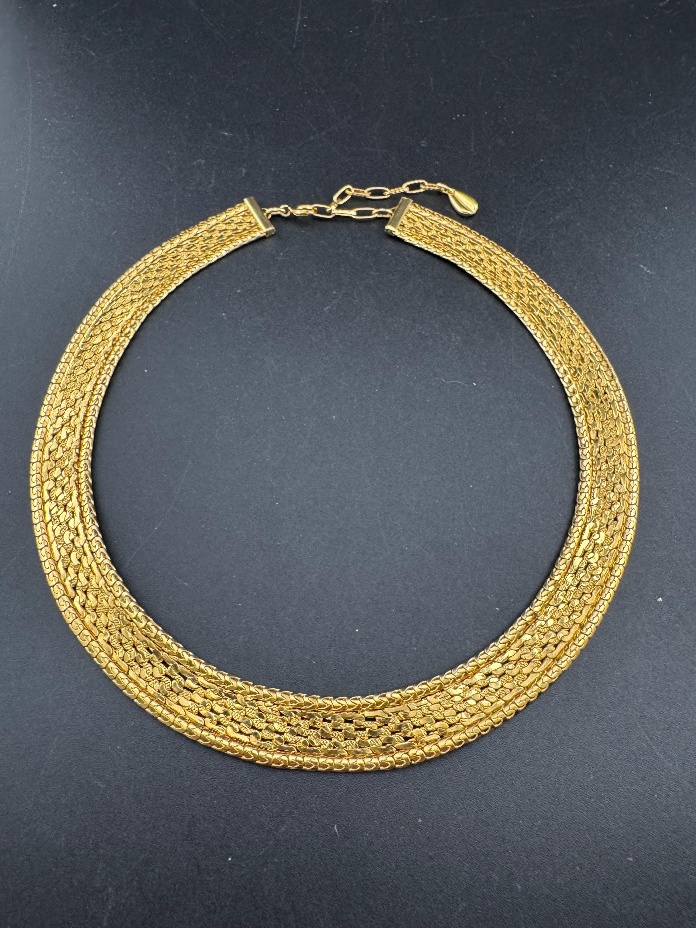 Wide mesh woven gold plated choker necklace, Vintage 70s
