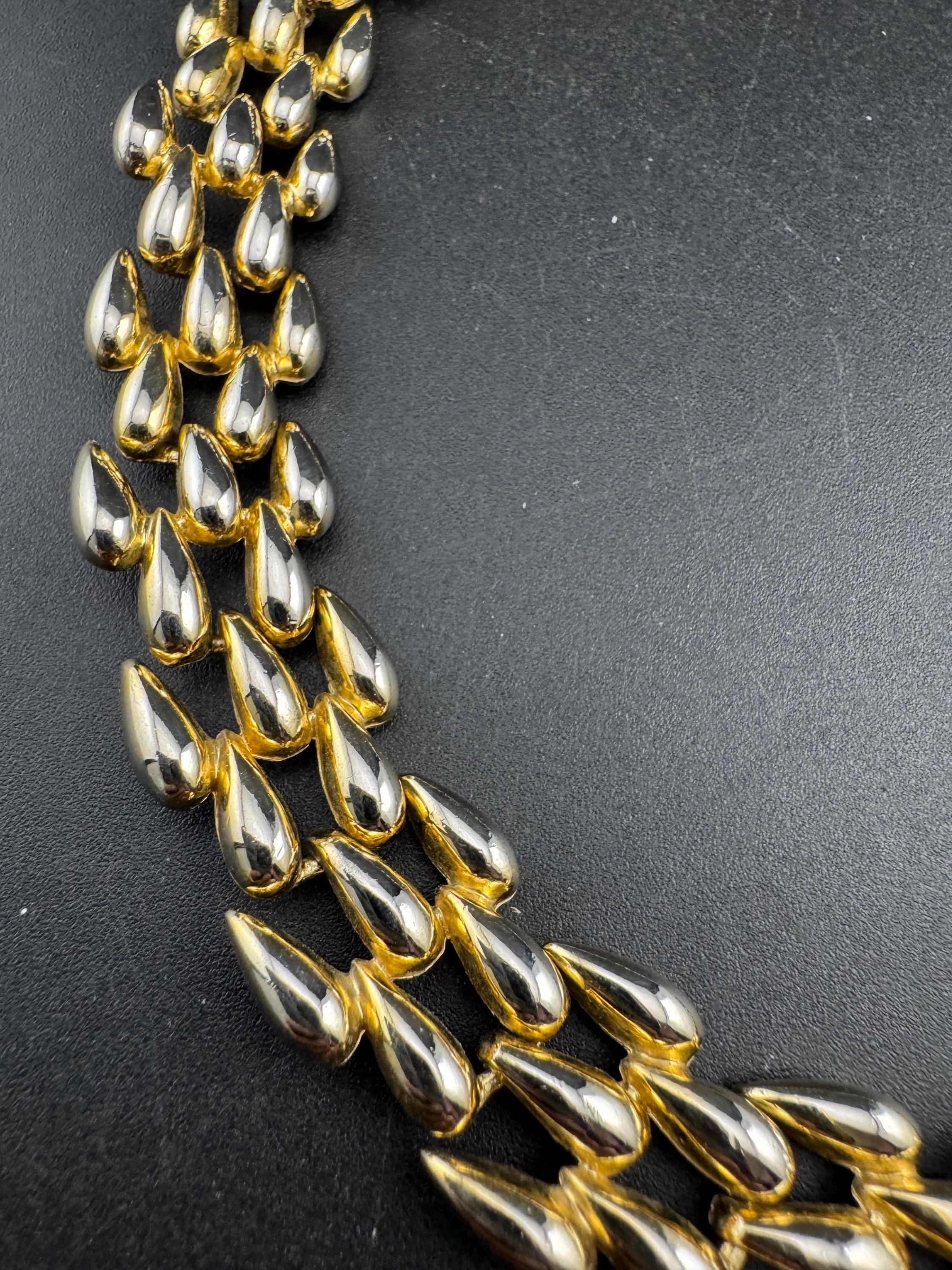 champagne gold tone wide link brick panther link choker necklace, heavy weight faded plating