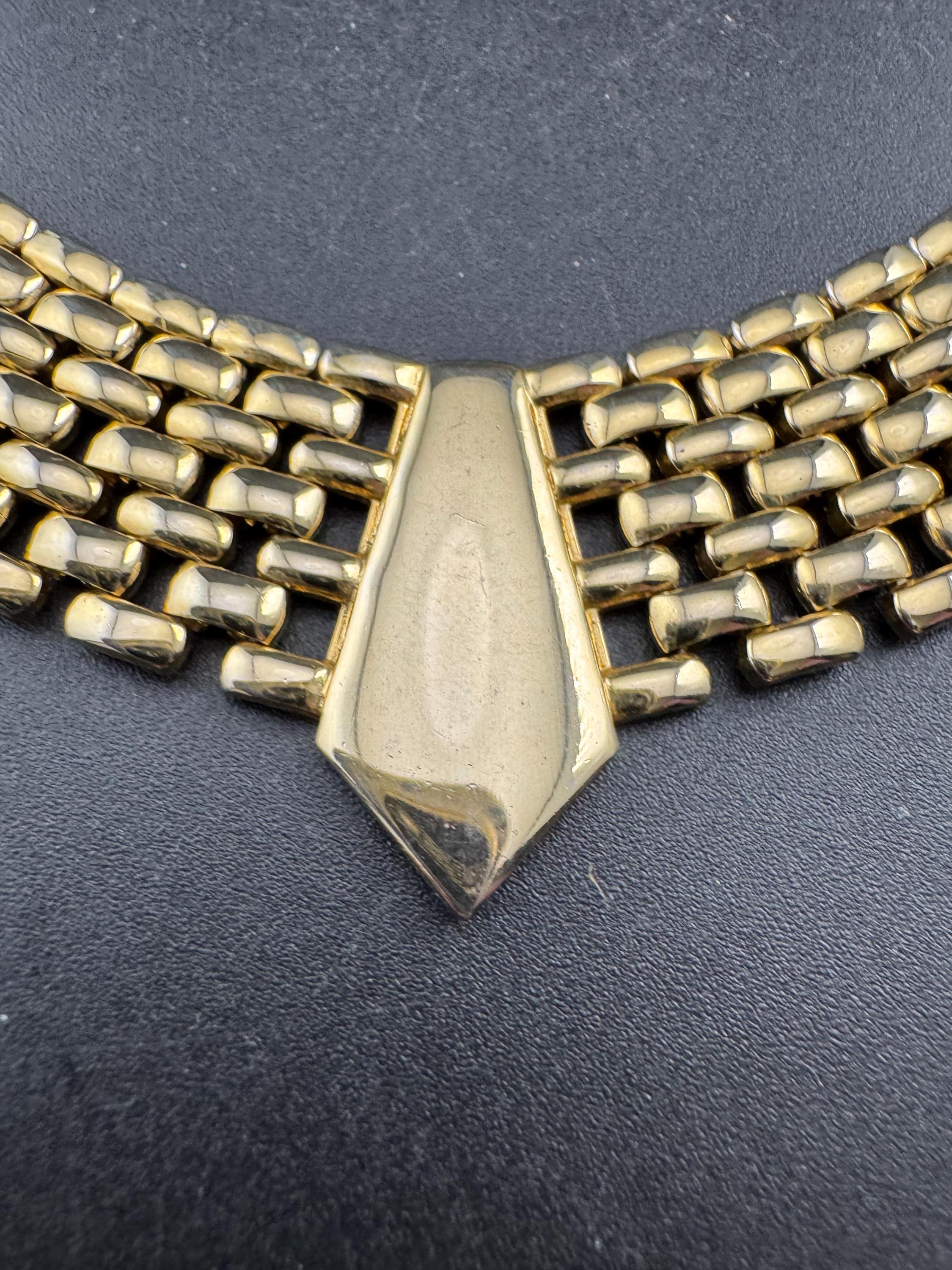 Retro 1980s wide brick panther link gold tone choker necklace 45cm