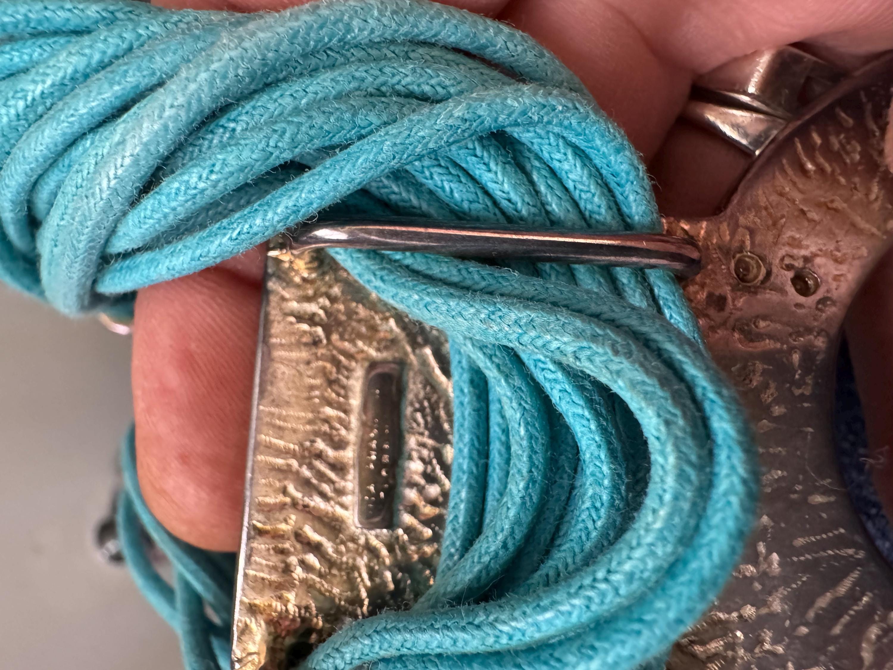 Signed Rita Fracione turquoise blue  enamel statement Choker necklace , sikver tone,  Italian designer