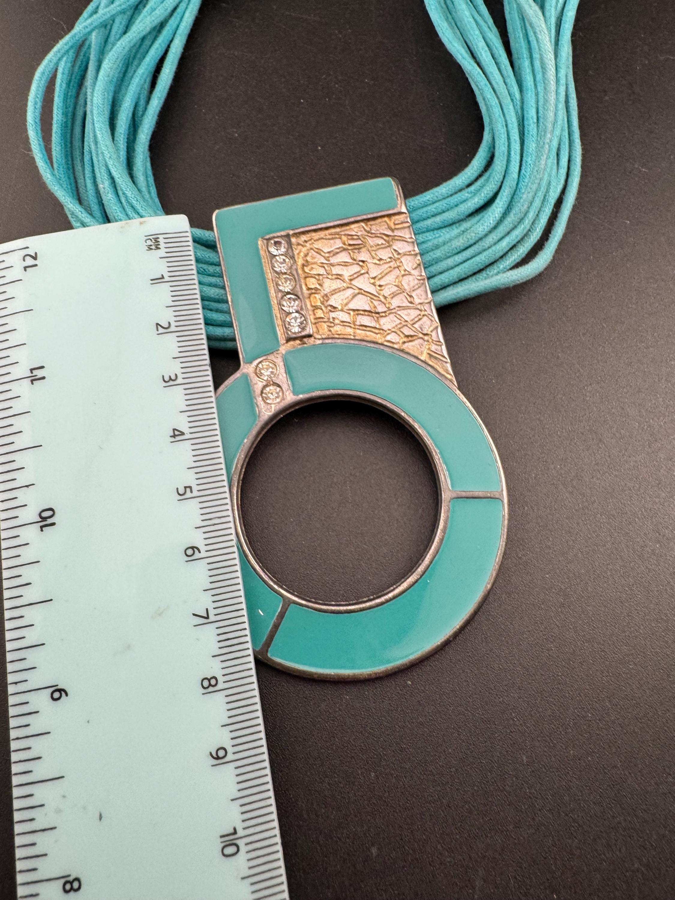 Signed Rita Fracione turquoise blue  enamel statement Choker necklace , sikver tone,  Italian designer