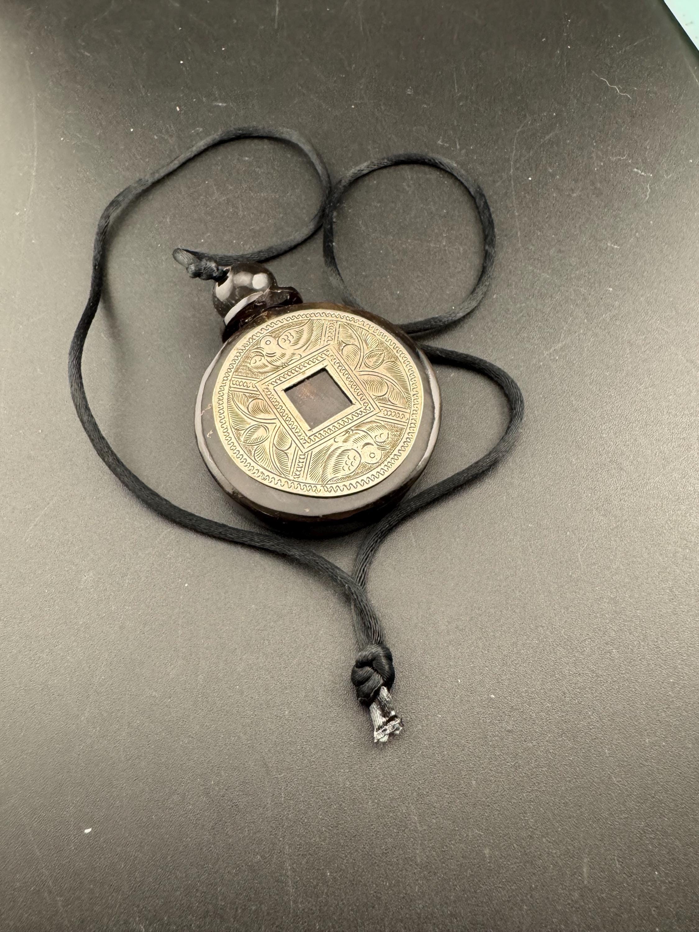 John Michelle Richardson Chinese oversized coin pendant necklace , etched silver vintage