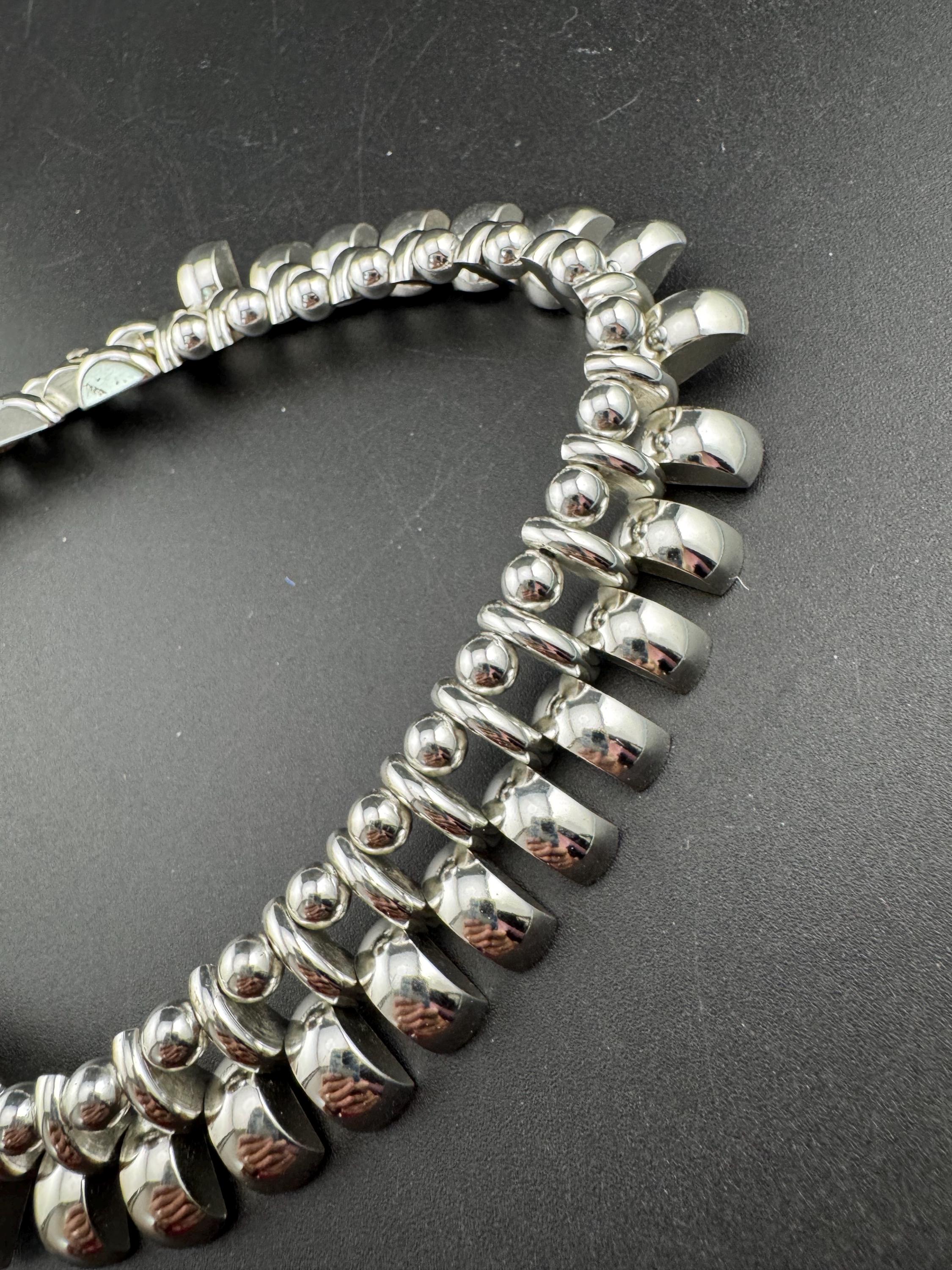 Vintage de Farre machine age silver tone collar necklace, Art Deco architectural style