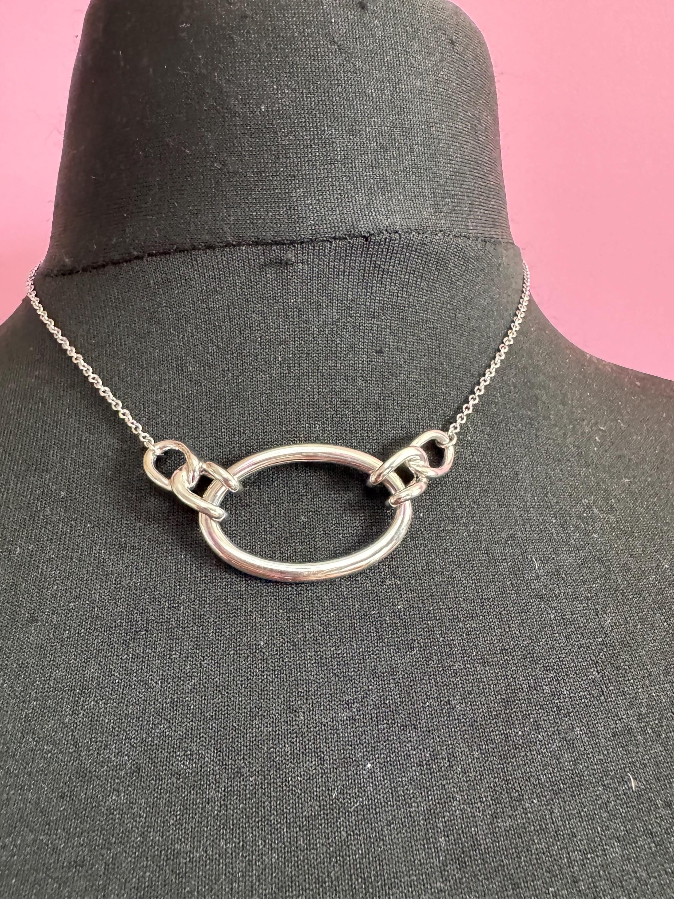 Signed AGATHA PARIS silver modernist pendant chain necklace, French designer