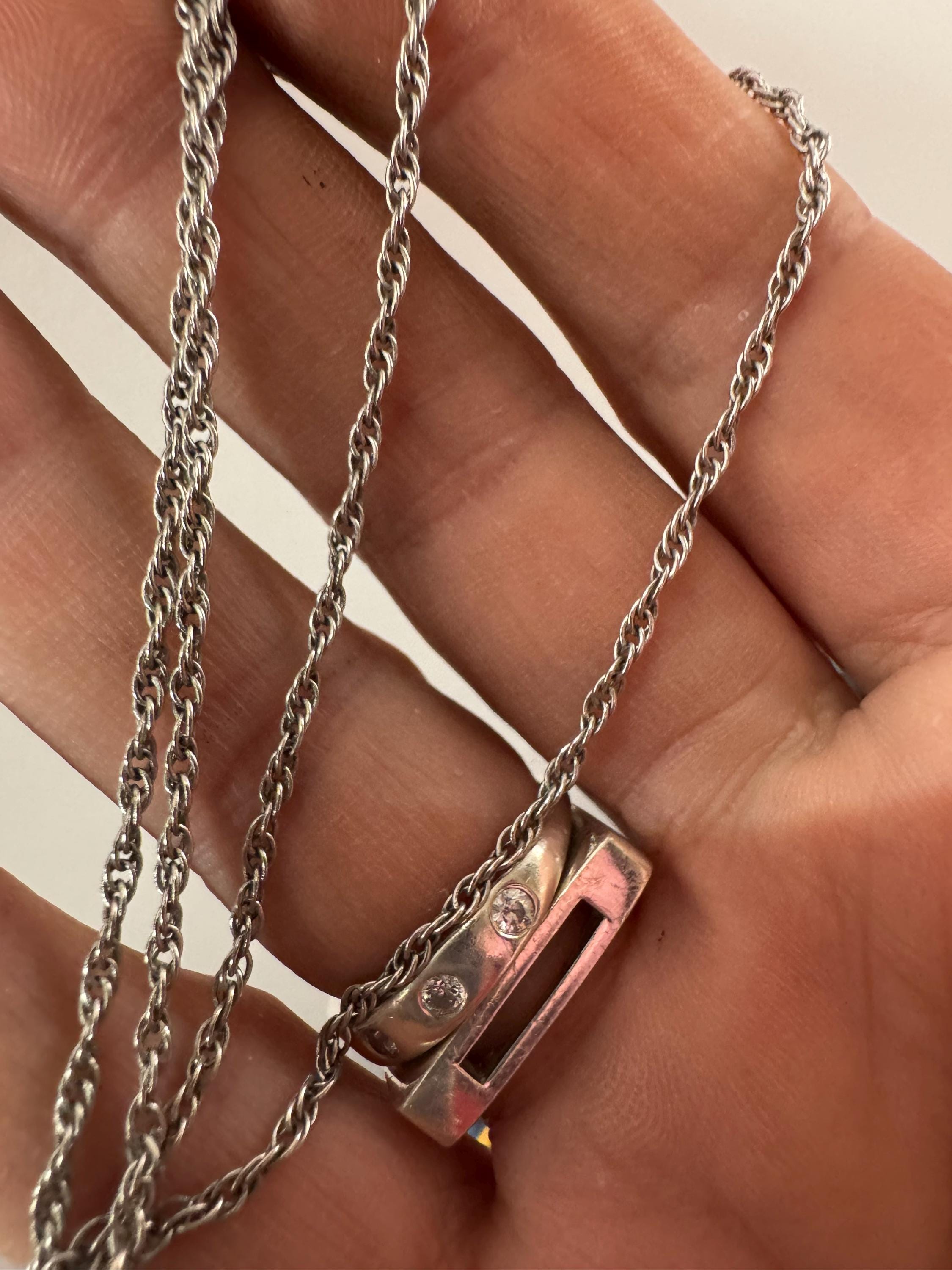 Signed MONET plain fine short silver twisted rope chain necklace 47cm