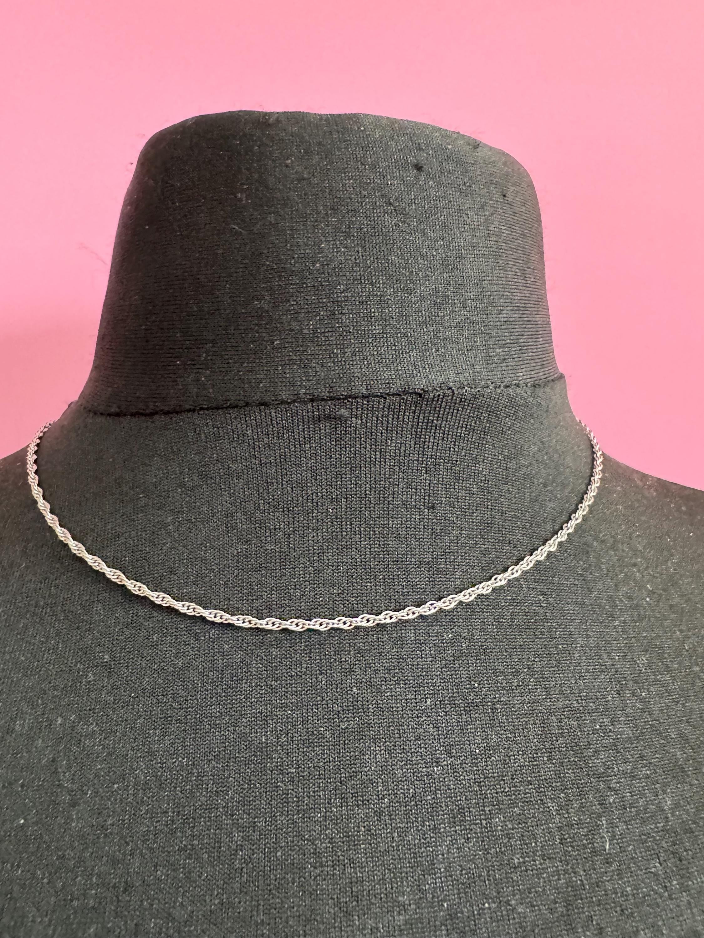 Signed MONET plain fine short silver twisted rope chain necklace 47cm