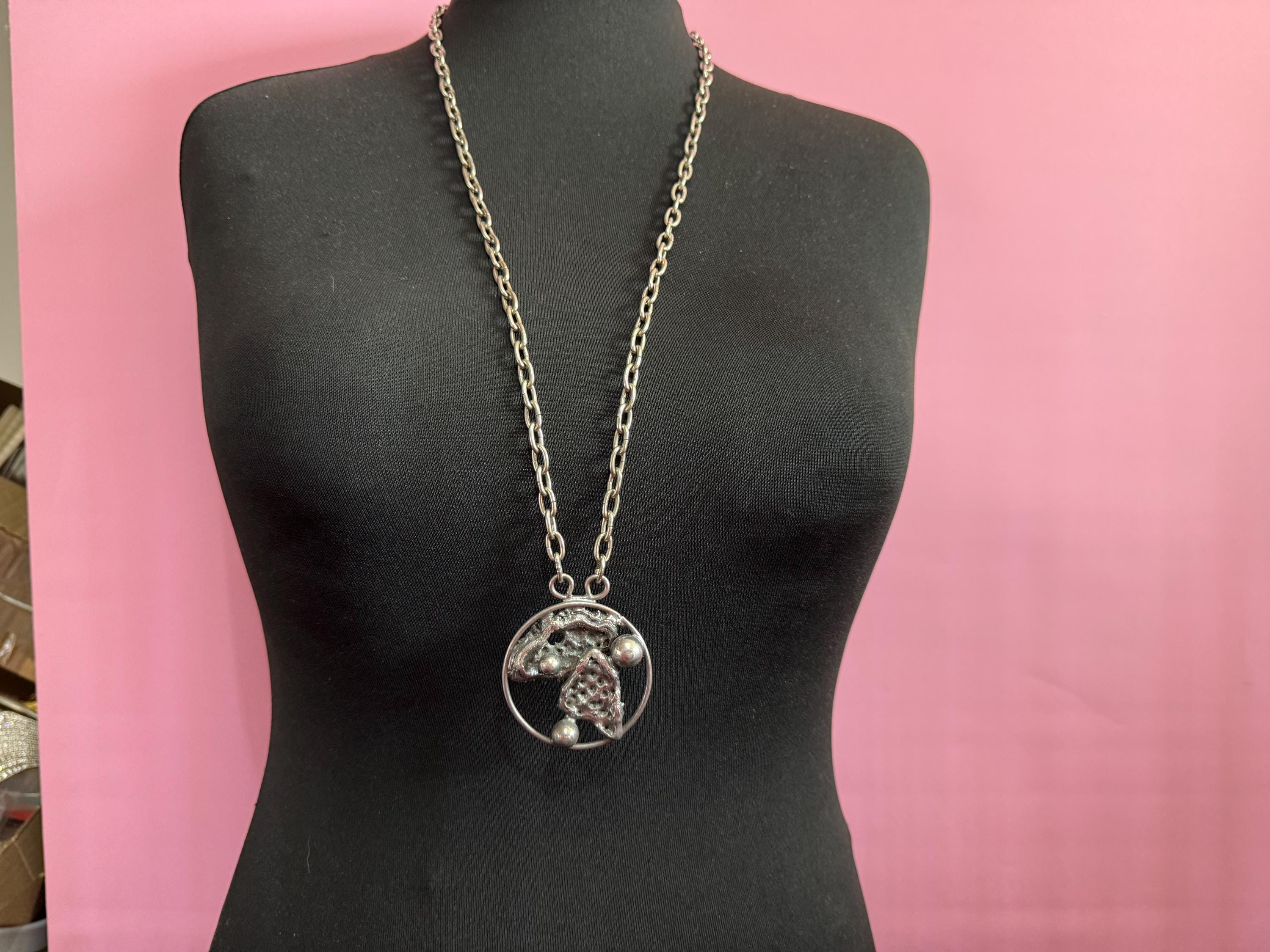 J hull danish brutalist medallion pendant on a 88cm chain