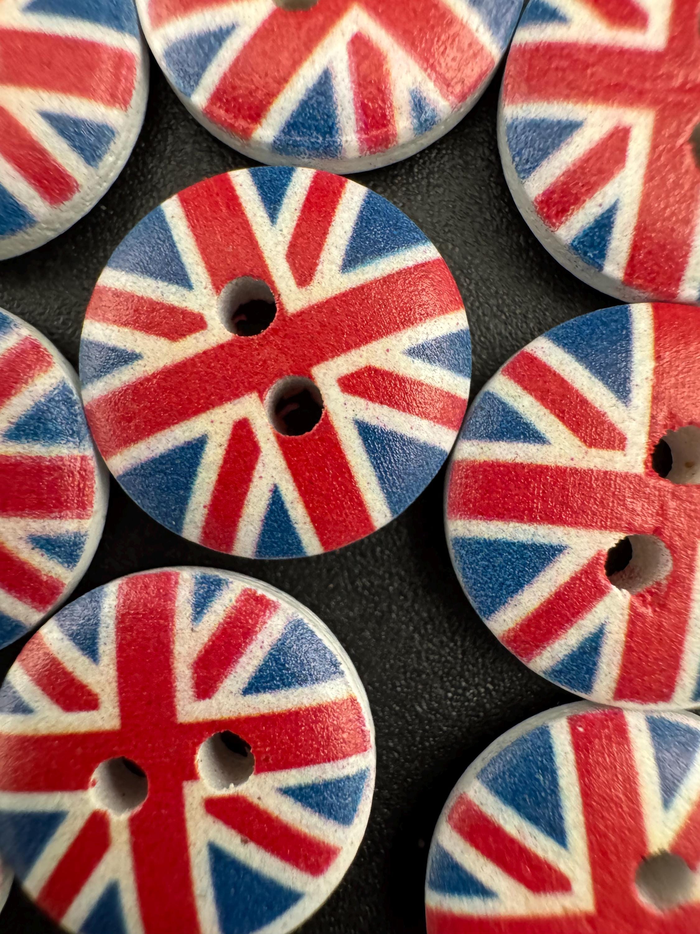 15mm wooden Union Jack buttons , Set of 10pcs UK flag