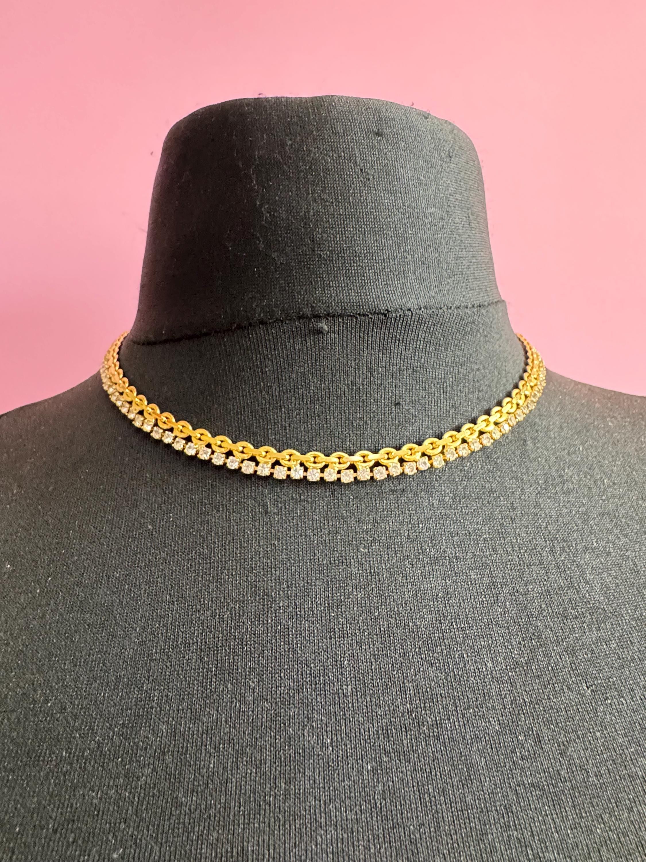 Vintage penino Gold choker Necklace: clear Diamanté